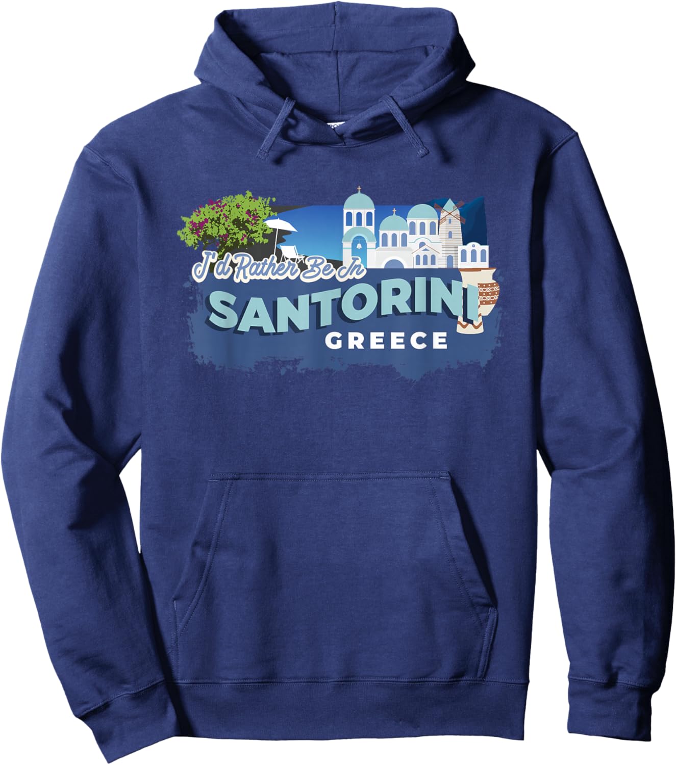 I'd Rather Be in Santorini Greece - Vintage Souvenir Hoodie - Hoodie | Navy