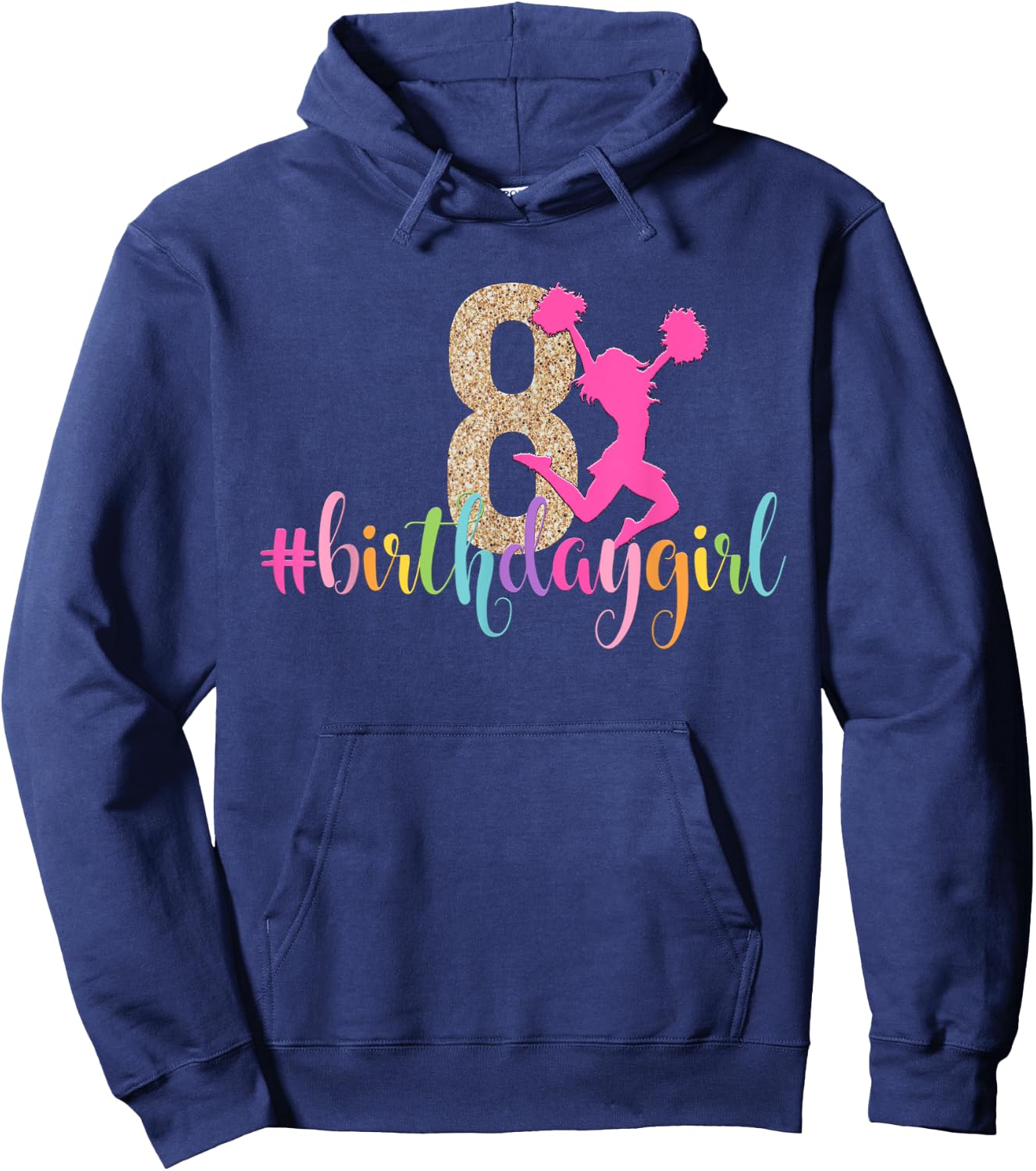8th Birthday Girl Cheerleader Rainbow Cheerleading Hoodie - Hoodie | Navy