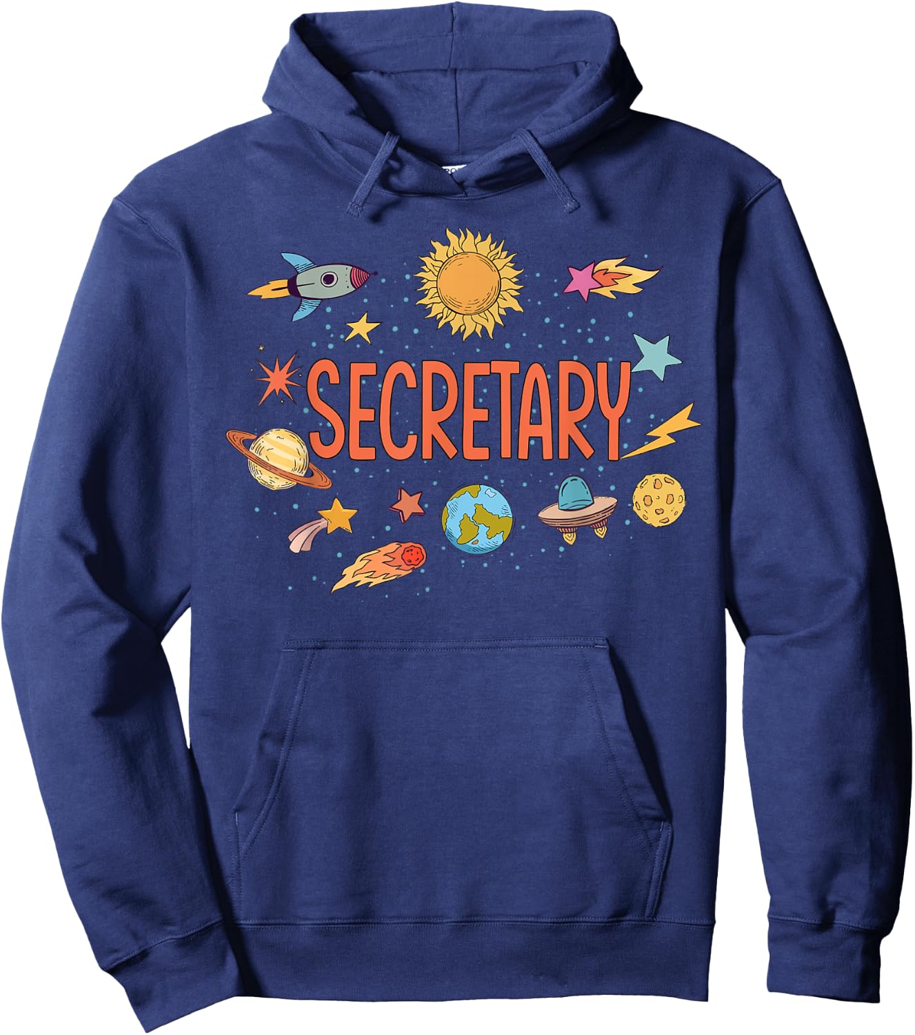 Secretary Rocket Blast Off Outer Space Teacher Women Kids Hoodie - Hoodie | Navy