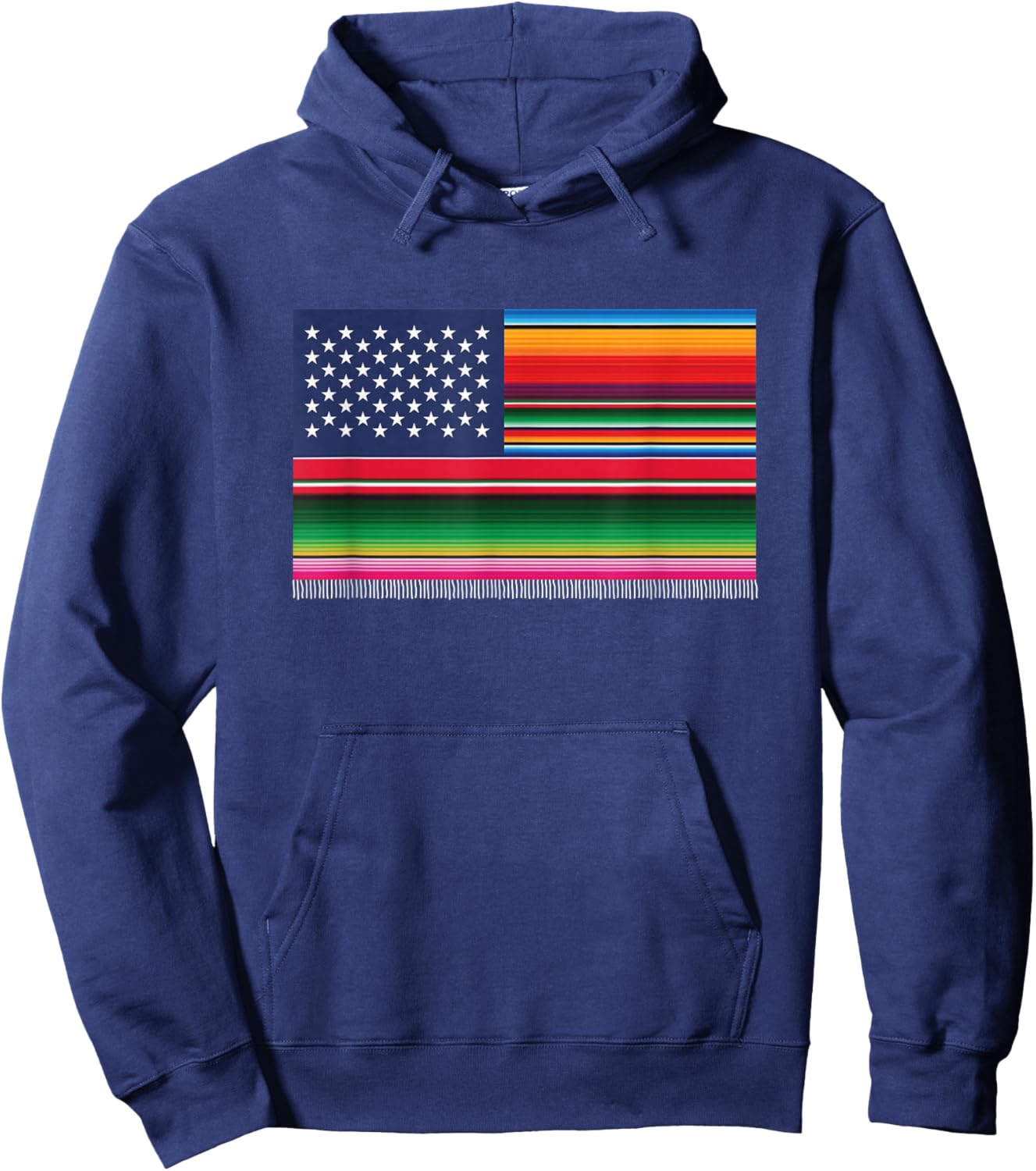 American Serape Blanket Striped Flag for Hispanic Chicano Hoodie - Hoodie | Navy