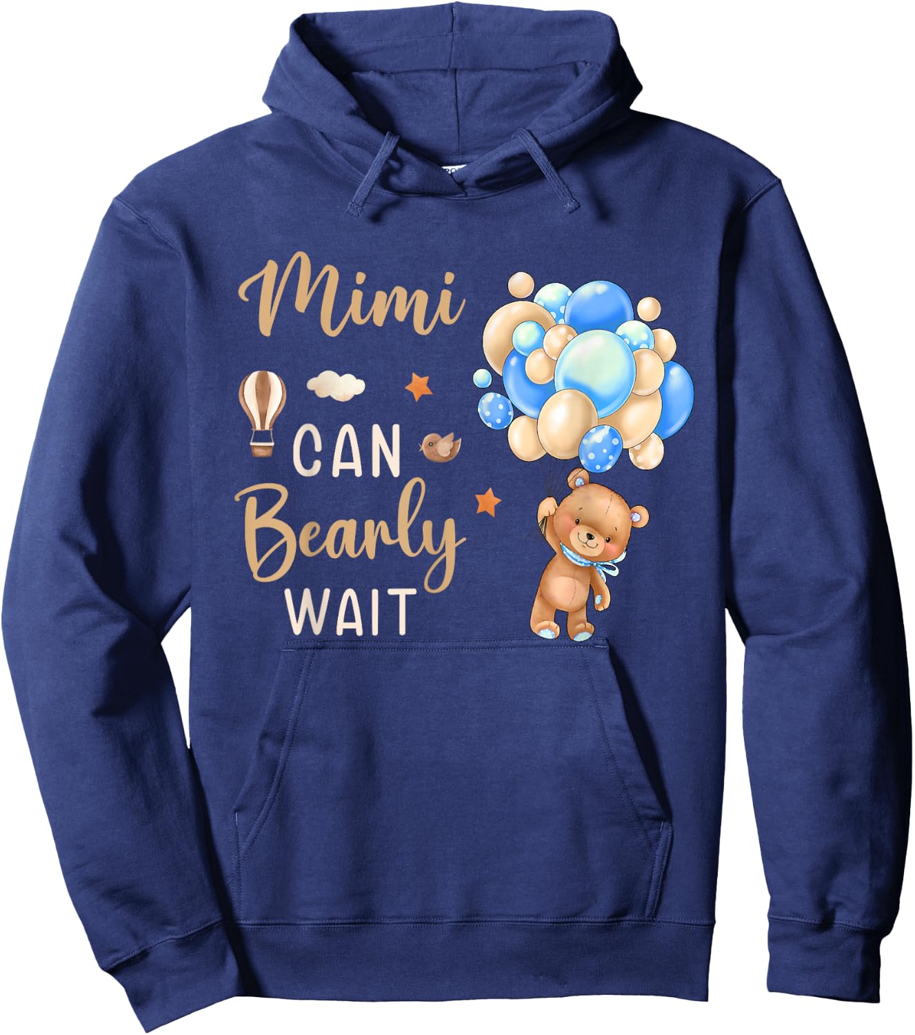 Mimi Can Bearly Wait Bear Gender Neutral Boy Baby Shower Hoodie - Hoodie | Navy