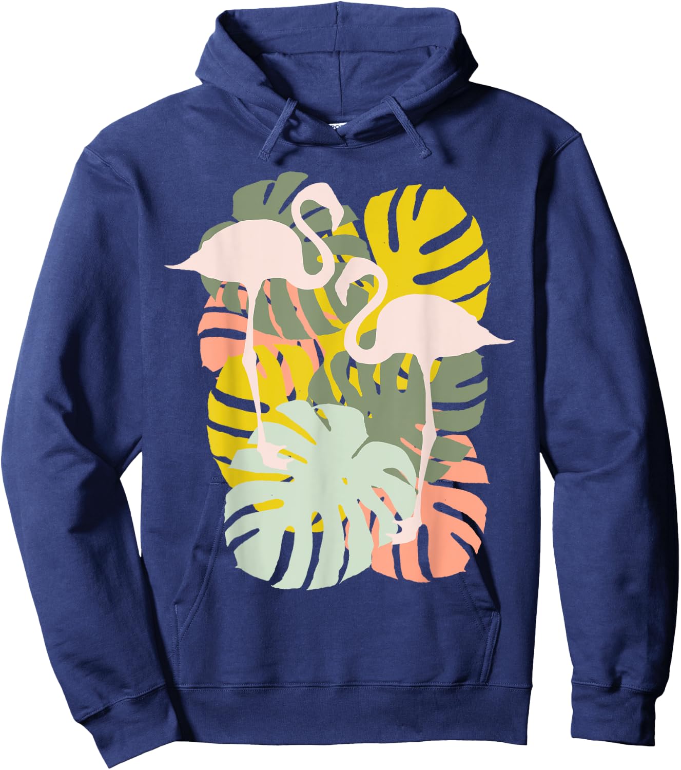 Monstera Leaves And Flamingo Art Hoodie - Hoodie | Navy