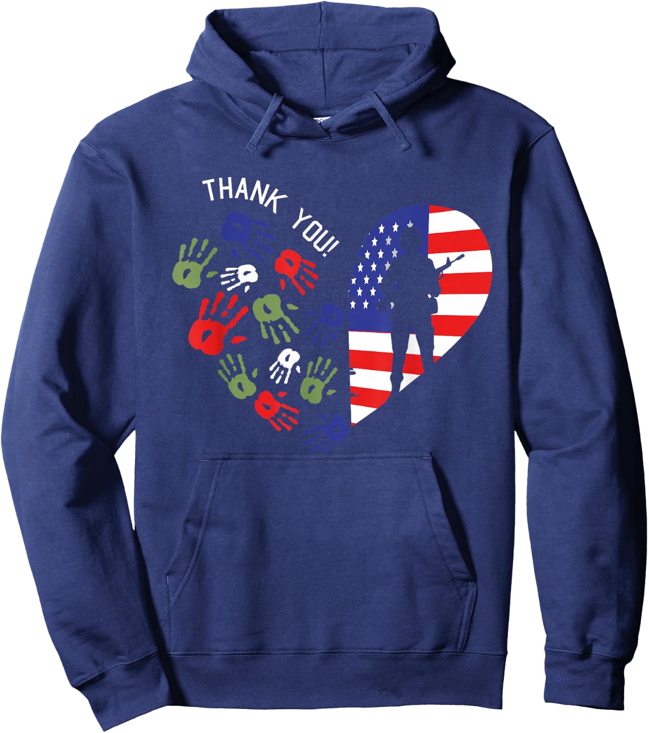 Thank You Veterans Day American Flag Heart Military Army Hoodie - Hoodie | Navy