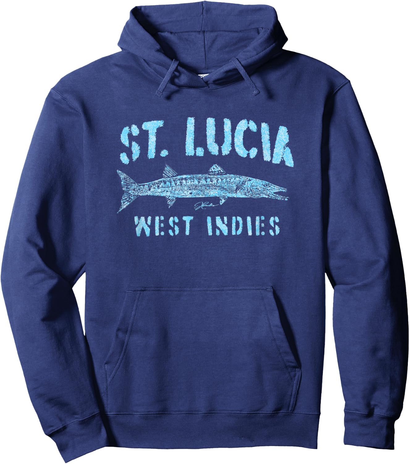 JCombs: St. Lucia, West Indies, Great Barracuda (Distressed) Hoodie - Hoodie | Navy