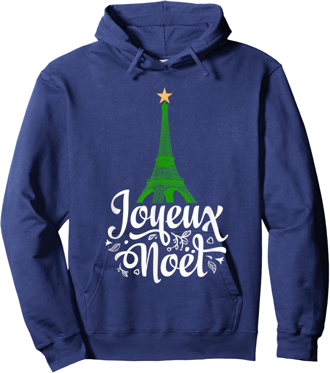 Joyeaux Noel French Christmas - Eiffel Tower & Tree Star Hoodie - Hoodie | Navy