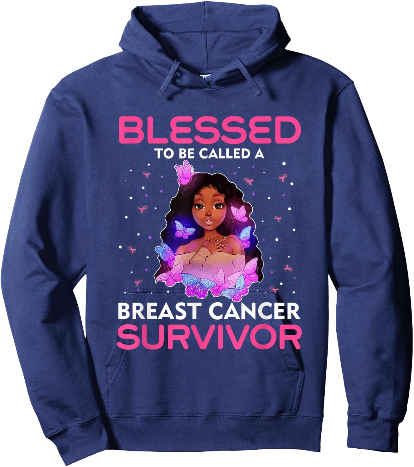 African American Breast Cancer Women Blessed Survivor Hoodie - Hoodie | Navy
