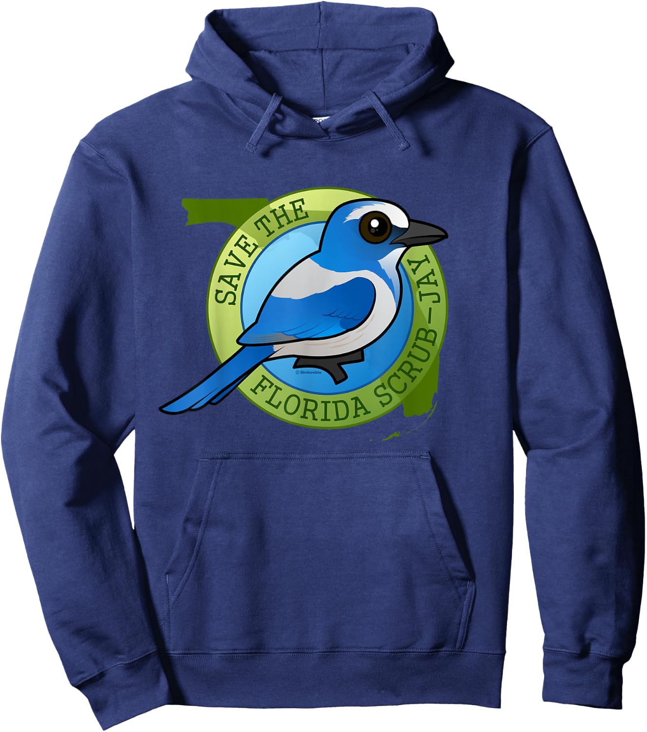 Endangered Florida Scrub-Jay Cartoon Bird Conservation Hoodie - Hoodie | Navy