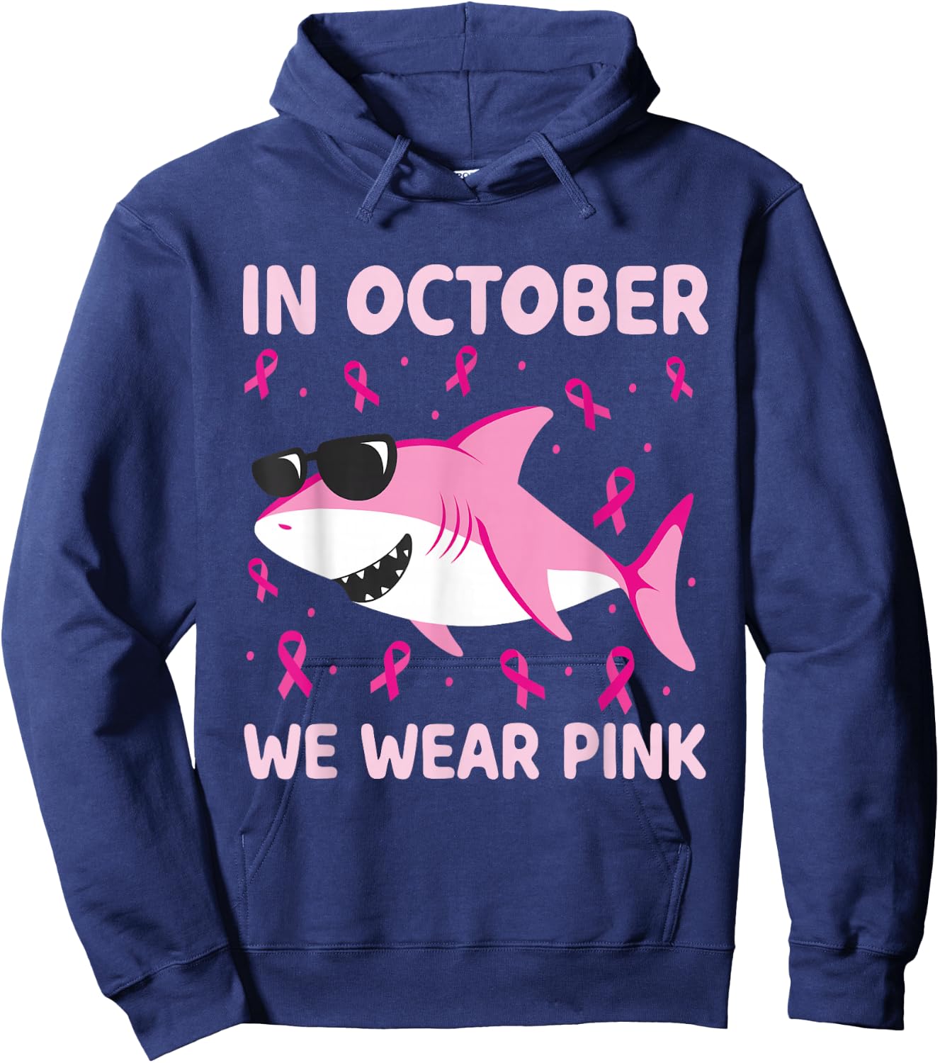 Breast Cancer Shirts Kids Shark In October We Wear Pink Boys Hoodie - Hoodie | Navy