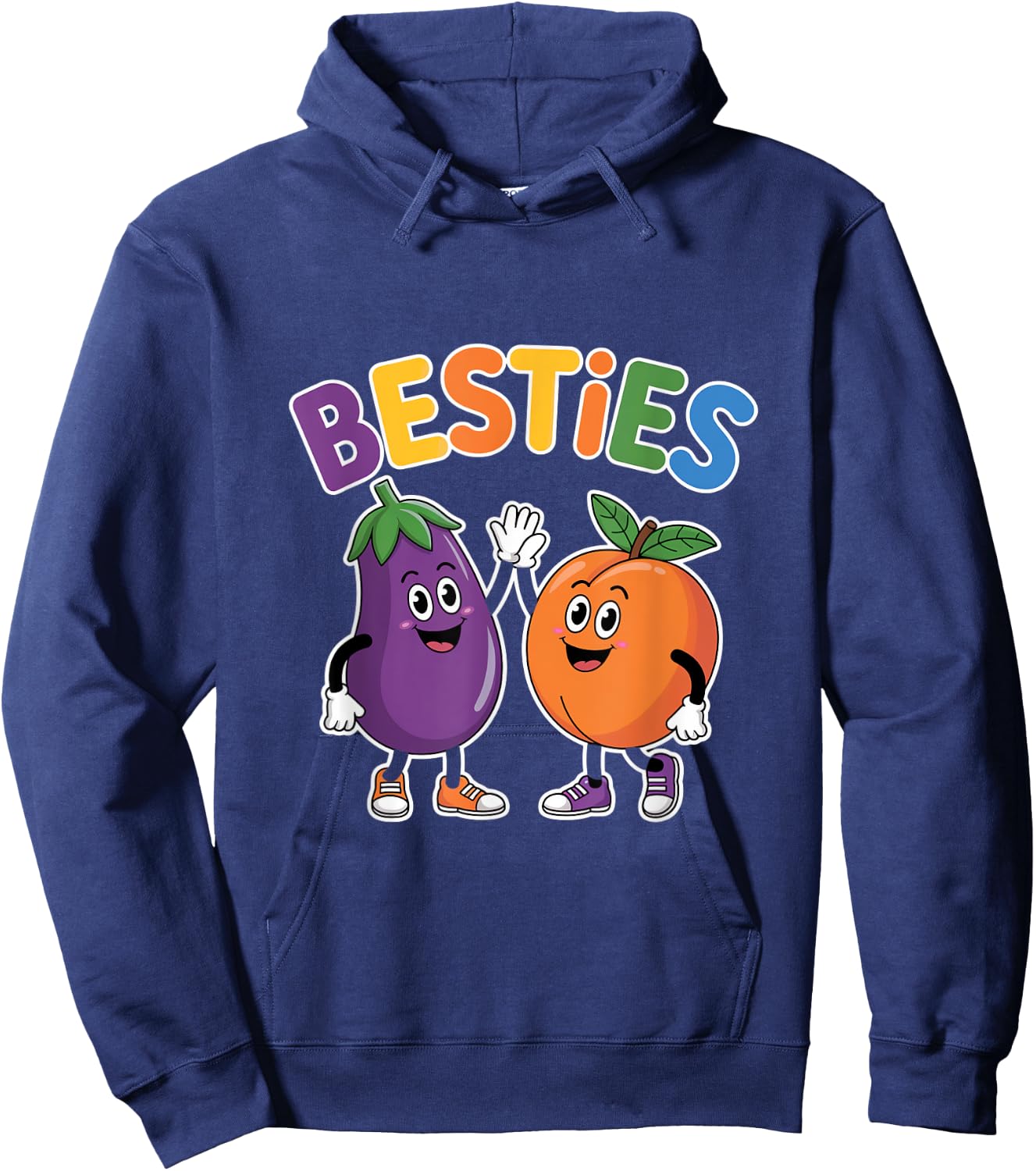 Besties Eggplant And Peach Cartoon Hoodie - Hoodie | Navy