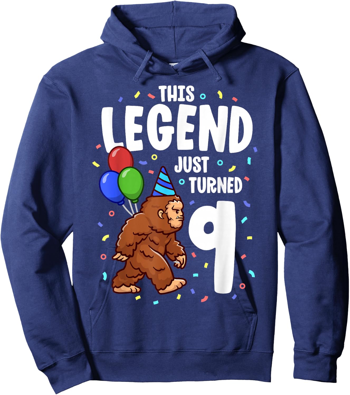 Bigfoot Birthday Party 9 Years Old Sasquatch Theme Boys Hoodie - Hoodie | Navy