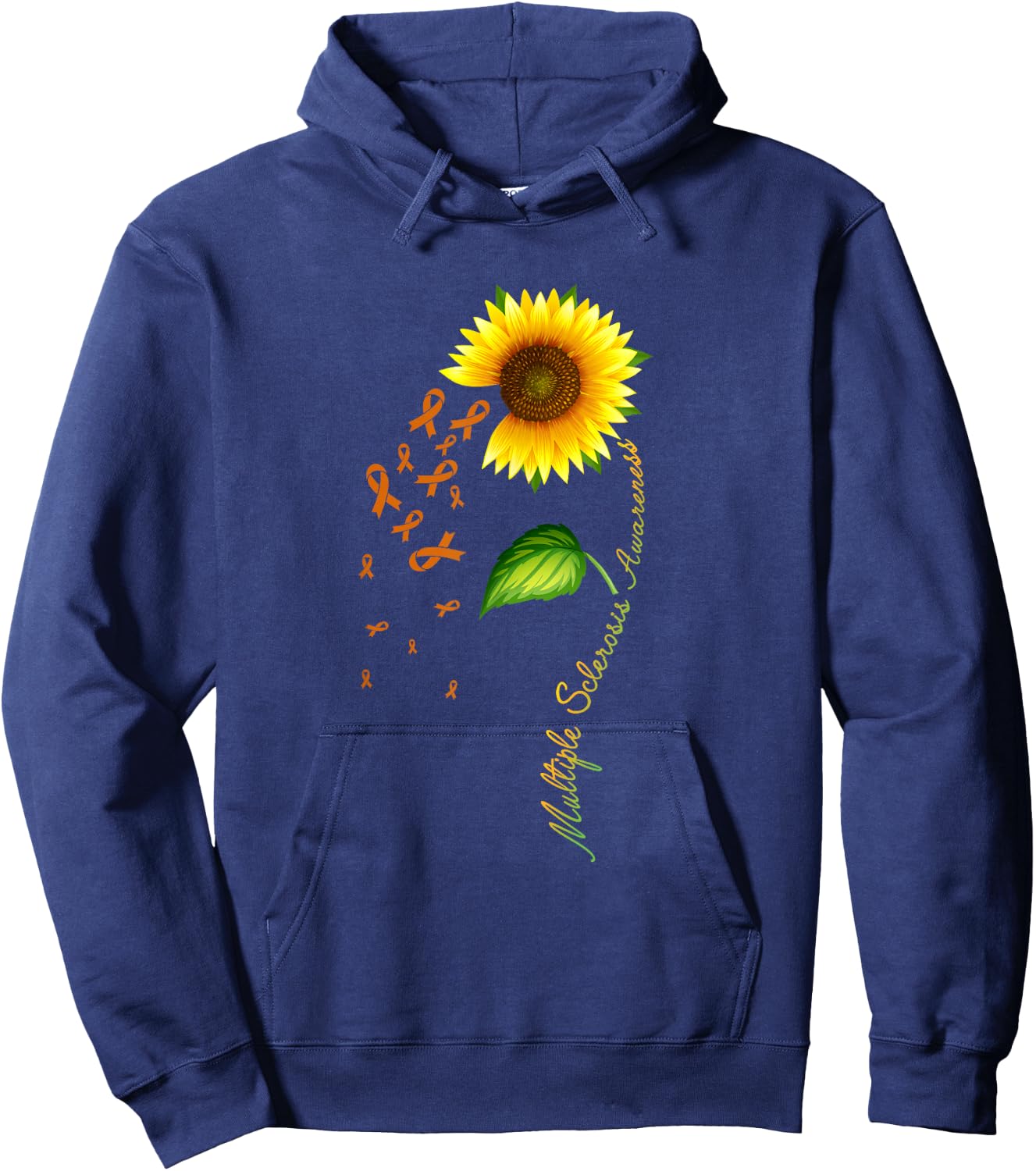 Multiple Sclerosis Awareness Sunflower Orange Ribbon Hoodie - Hoodie | Navy