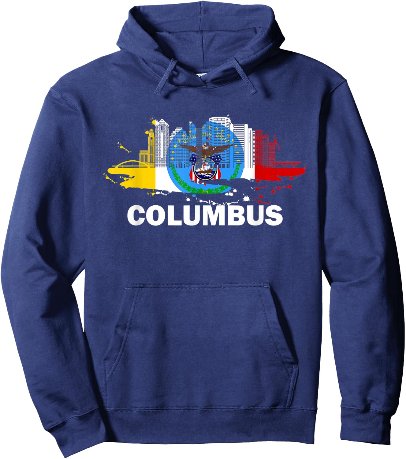 Columbus City Flag Downtown Skyline - Columbus Skyline Hoodie - Hoodie | Navy