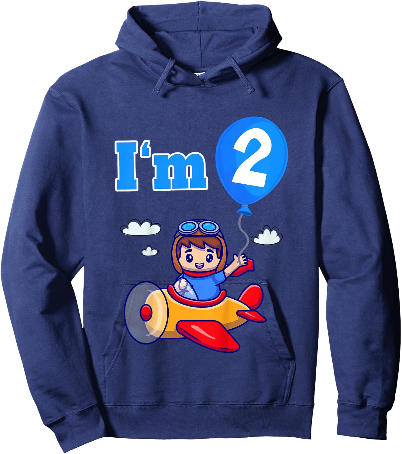 Kids Pilot Airplane Plane I'm 2 Two Second 2nd Birthday Boys Hoodie - Hoodie | Navy