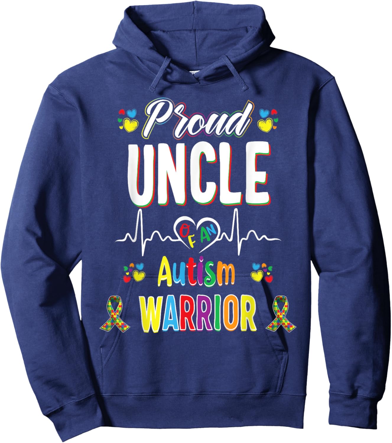 proud Uncle Autism warrior awareness ribbon Autistic Hoodie - Hoodie | Navy