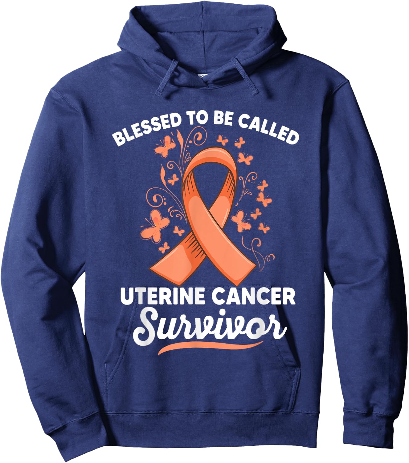 Peach ribbon support survivor of uterine cancer awareness Hoodie - Hoodie | Navy