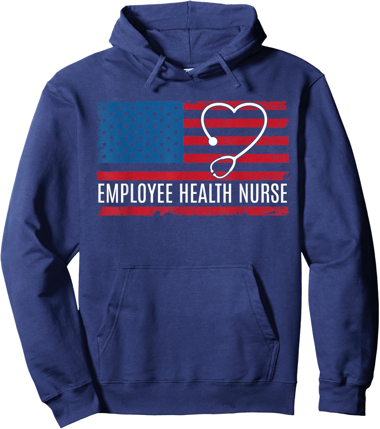 Employee Health Worker Nurse USA Flag Patriotic Women Kids Men Hoodie - Hoodie | Navy