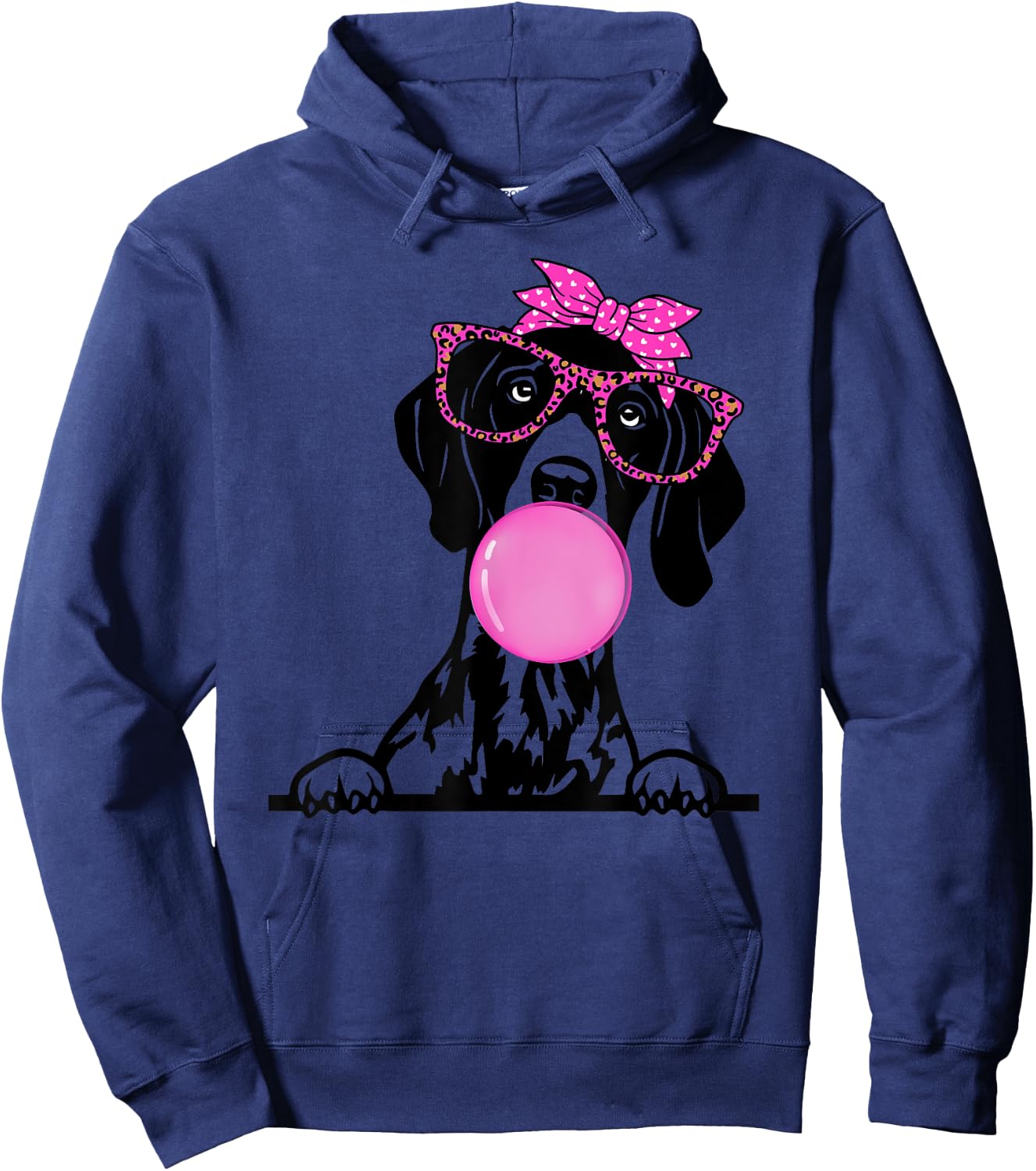German Shorthaired Pointer with bubble gum bandana glasses Hoodie - Hoodie | Navy