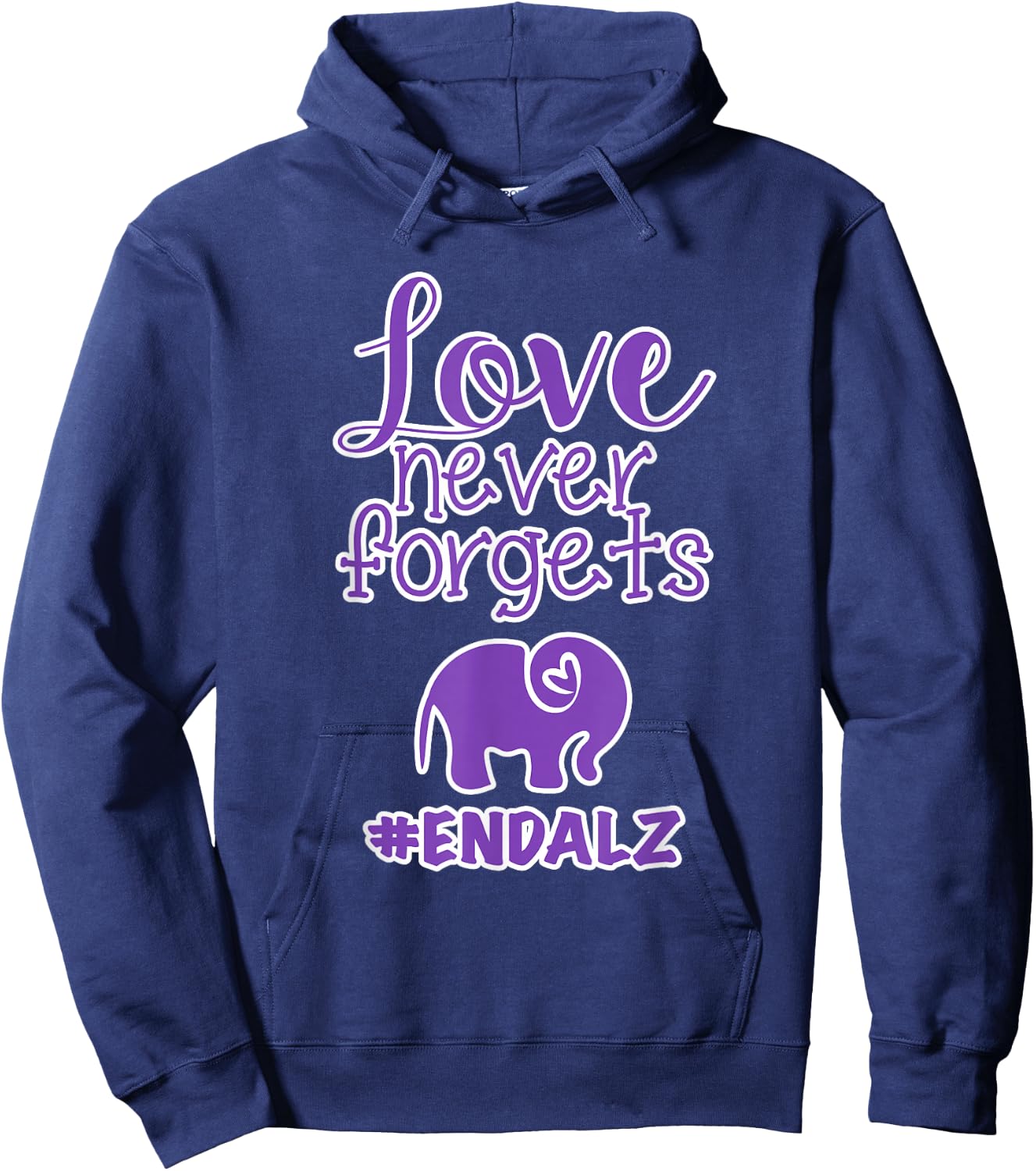 End Alz Alzheimers Walk Love Never Forgets Elephant Heart Hoodie - Hoodie | Navy