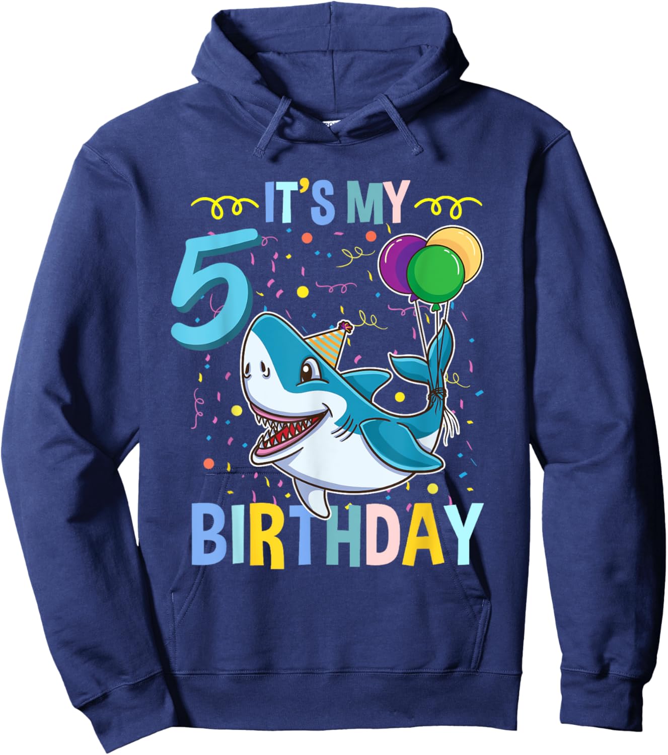 Shark Lover Its My 5th Birthday Hoodie - Hoodie | Navy