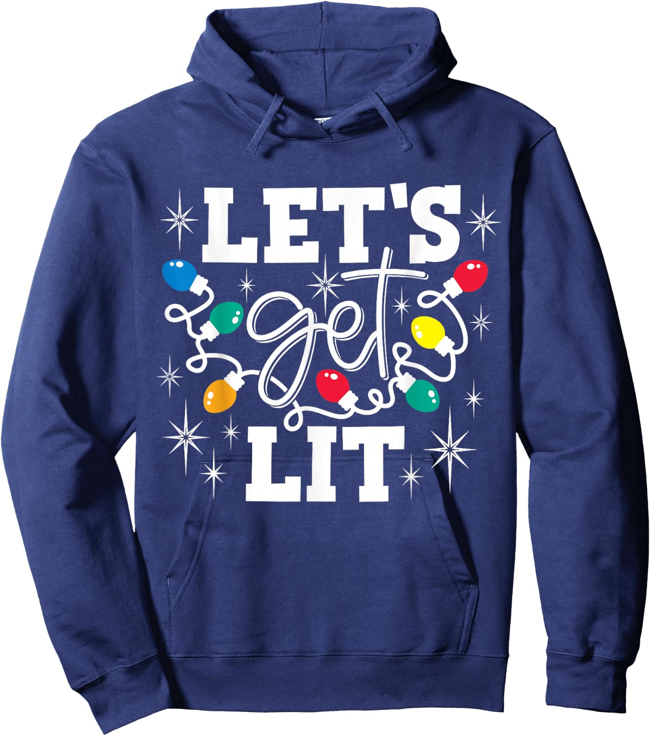 Let's Get Lit Drinking Santa Hat Christmas Lights Funny Hoodie - Hoodie | Navy