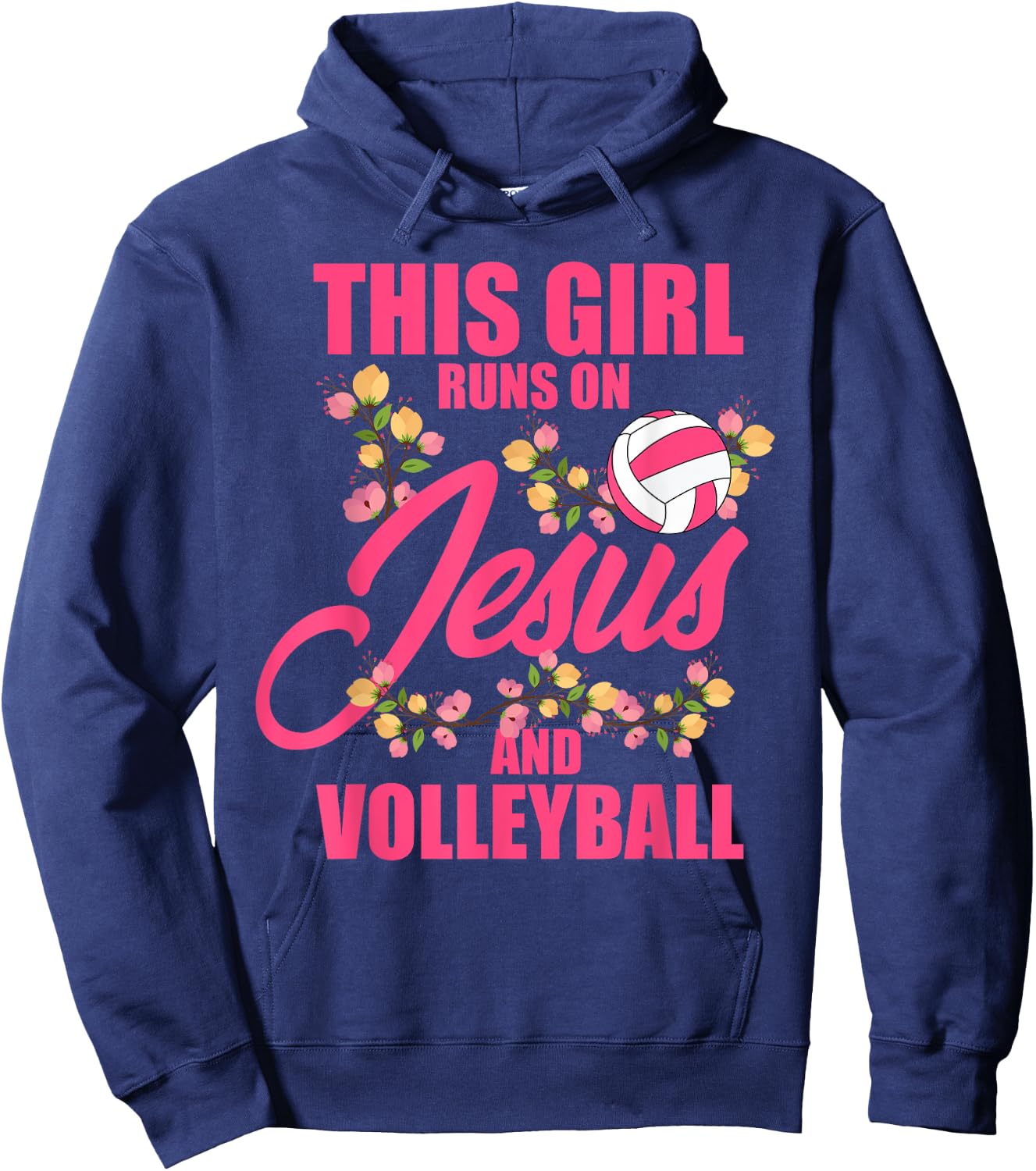 This Girl Runs on Jesus & Volleyball Sporty Religious Women Hoodie - Hoodie | Navy