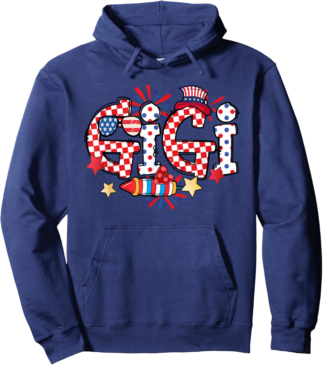 Gigi Sunglasses USA Flag Fireworks Patriotic 4th Of July Hoodie - Hoodie | Navy