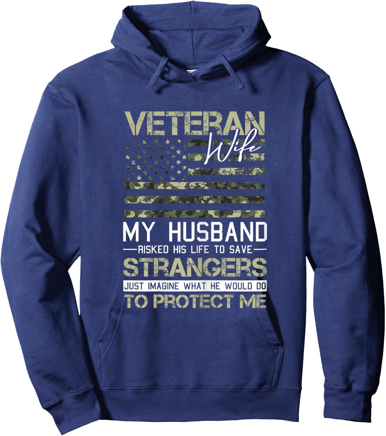 Veteran Wife Veterans Day Cool Camo American Flag Patriotic Hoodie - Hoodie | Navy