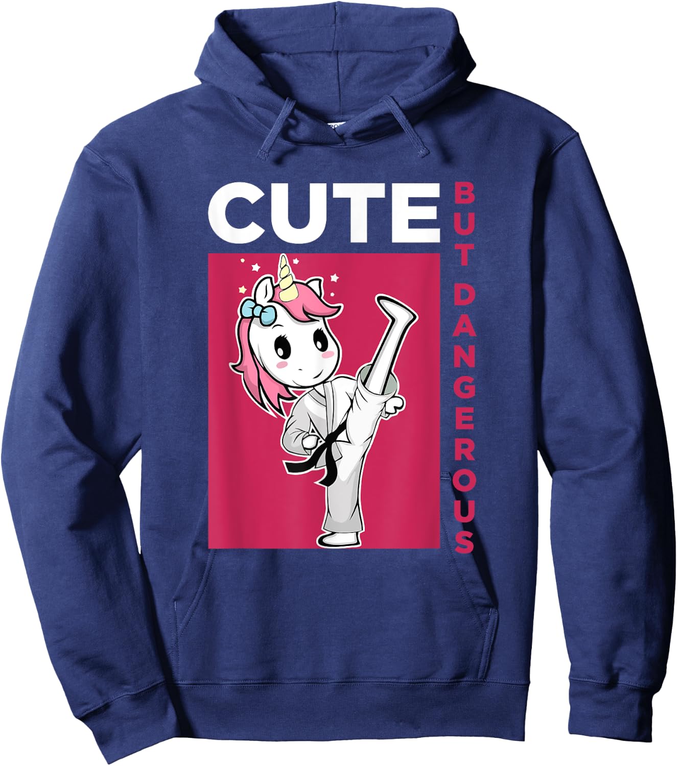 Cute but Dangerous Karate Taekwondo Unicorn Karate Girl Hoodie - Hoodie | Navy