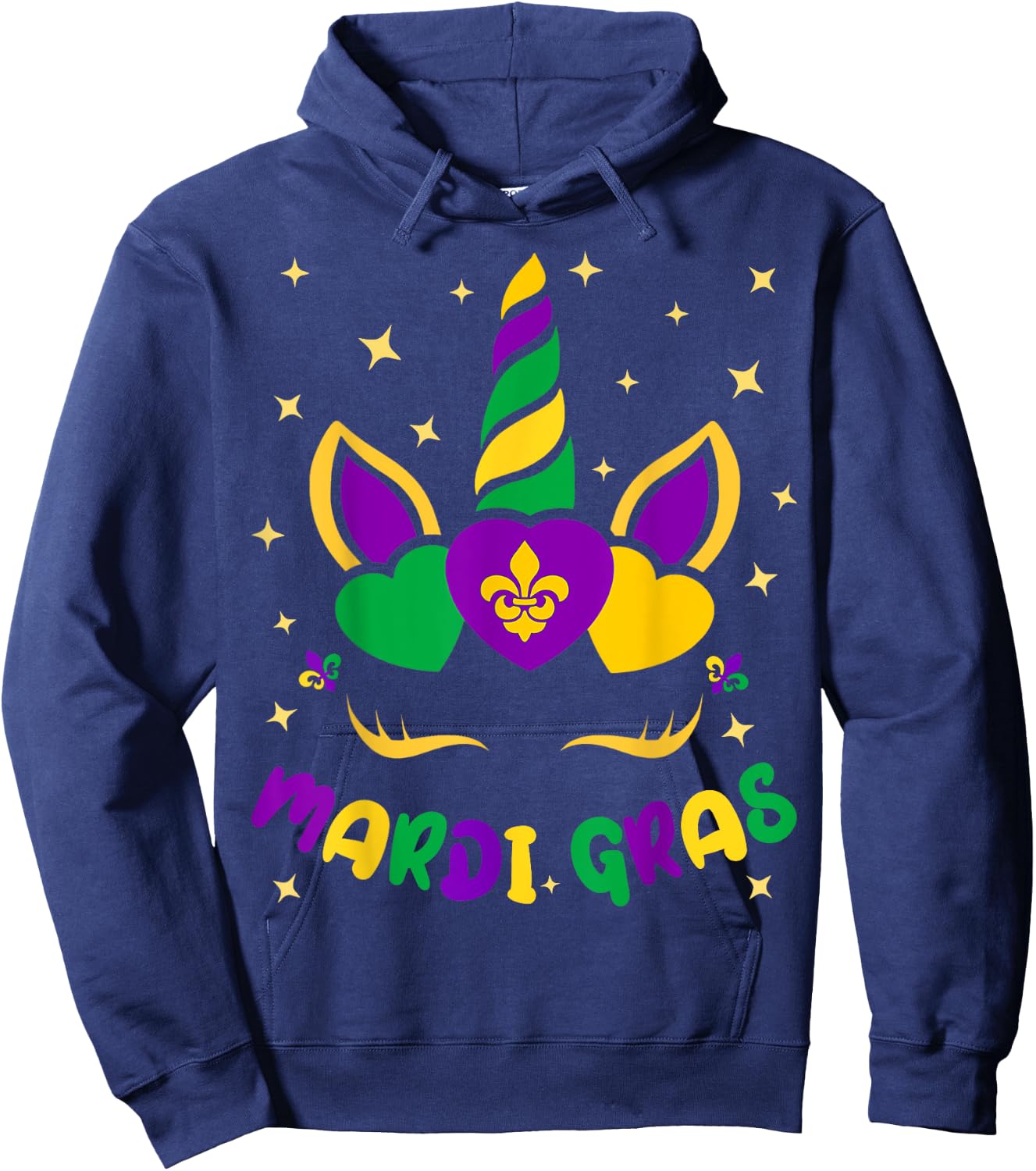 Mardi Gras Unicorn 2022 Mask Party Girls Kids Toddler Hoodie - Hoodie | Navy