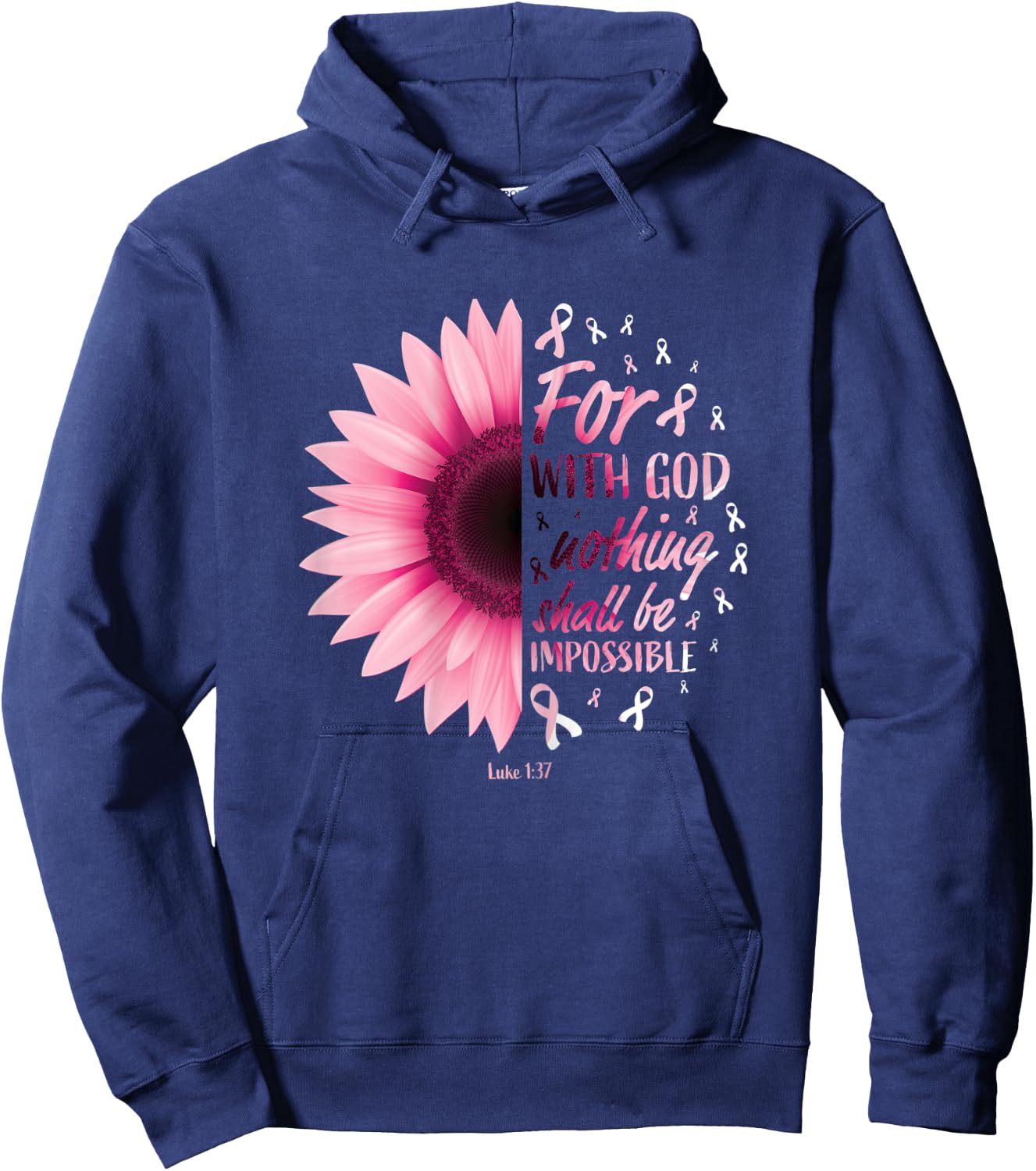 Religious Bible Verse Breast Cancer Pink Ribbon Gifts Women Hoodie - Hoodie | Navy