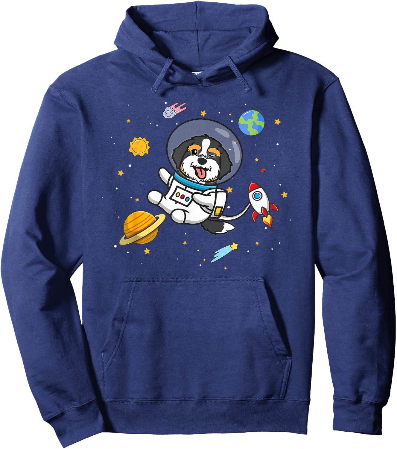 Cute Kids Boys Girls Kawaii Space Bernedoodle Dog Lover Hoodie - Hoodie | Navy