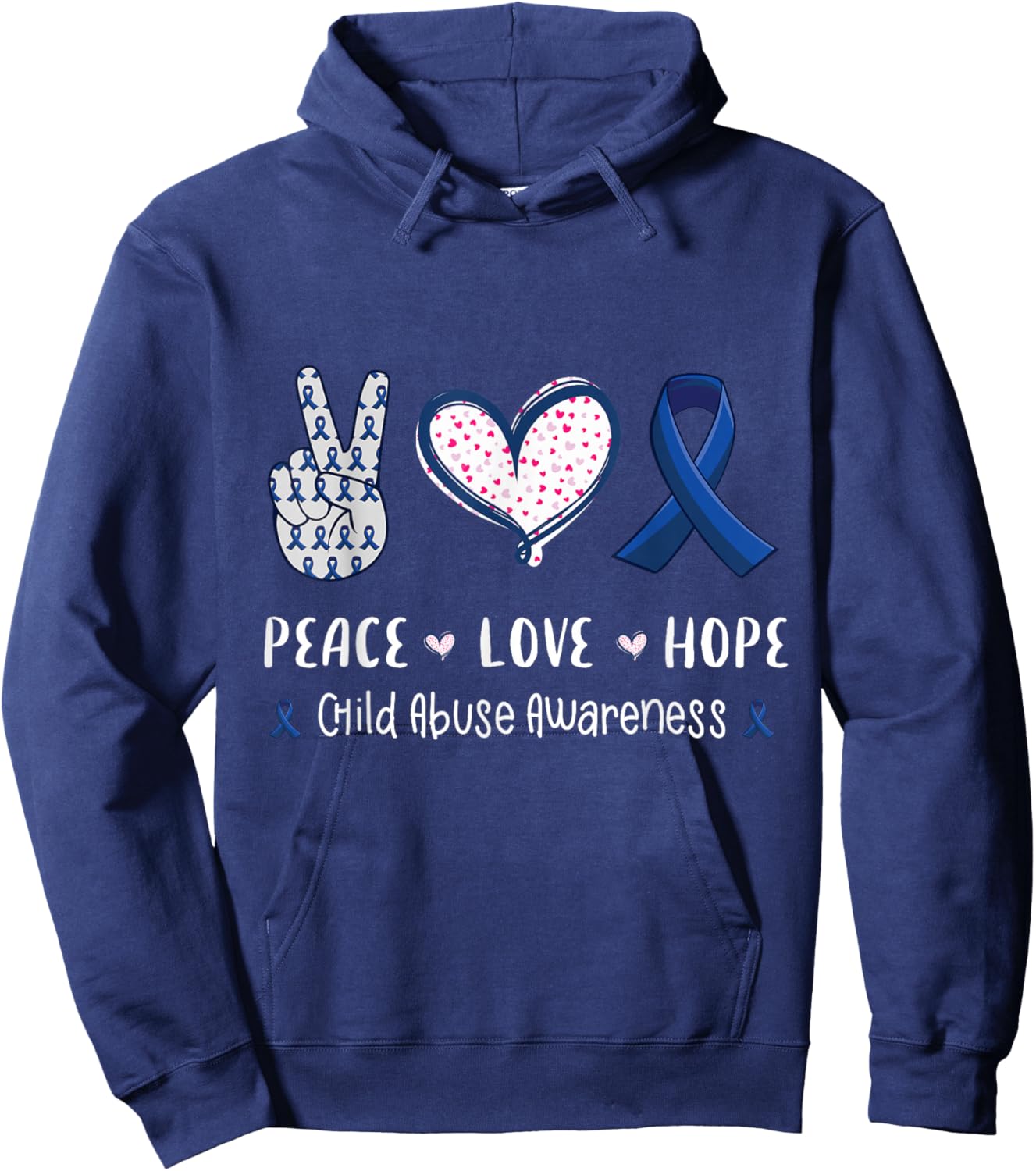 Peace Love hope child abuse awareness ribbon men women kids Hoodie - Hoodie | Navy