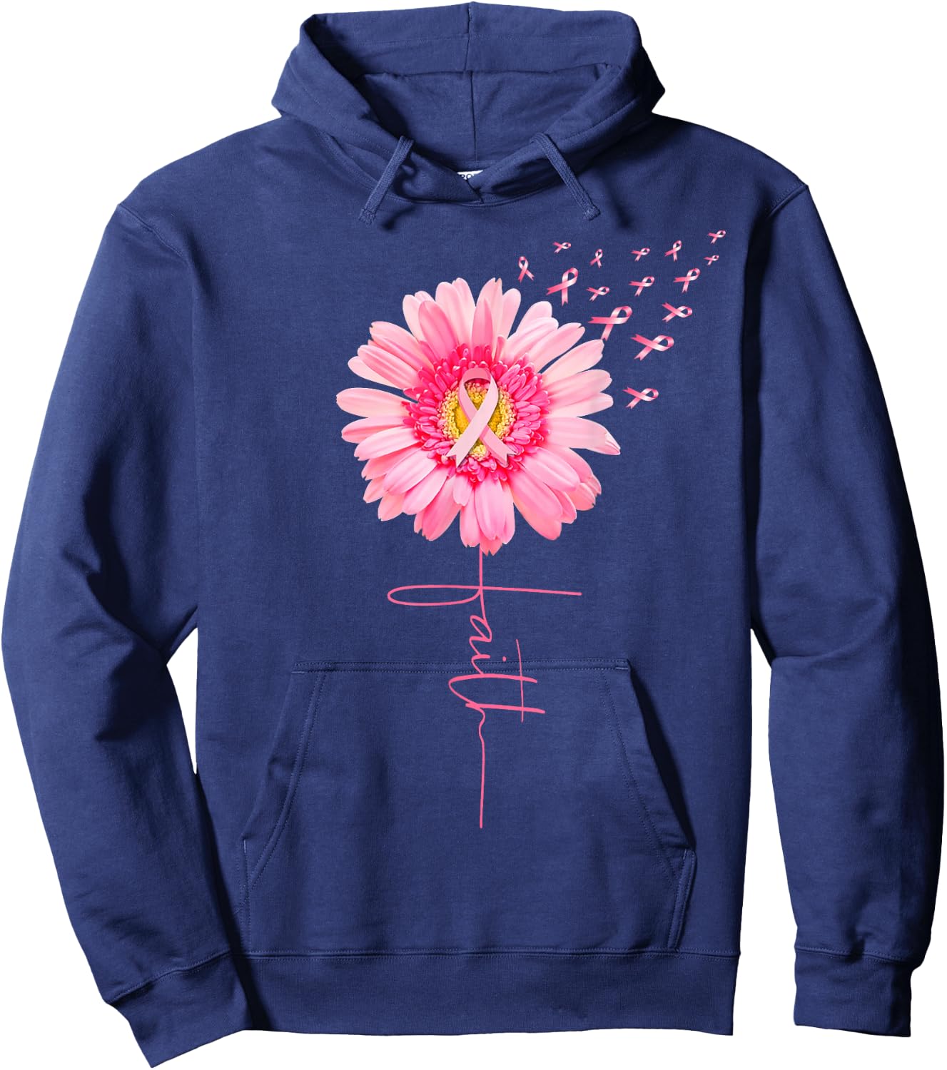 Pink Ribbon Daisy Faith - Breast Cancer Awareness Month Gift Hoodie - Hoodie | Navy