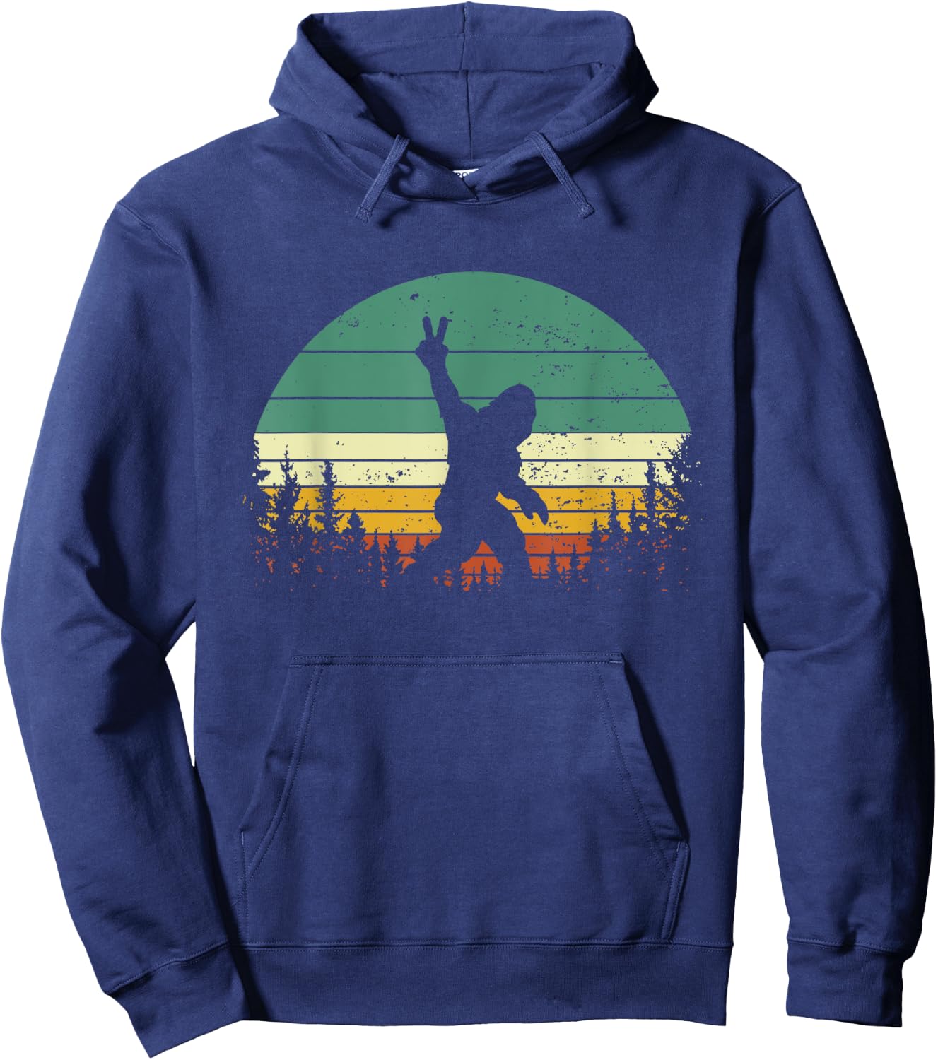 Sasquatch Peace Sign Funny Bigfoot Retro Yeti Sunset Hoodie - Hoodie | Navy