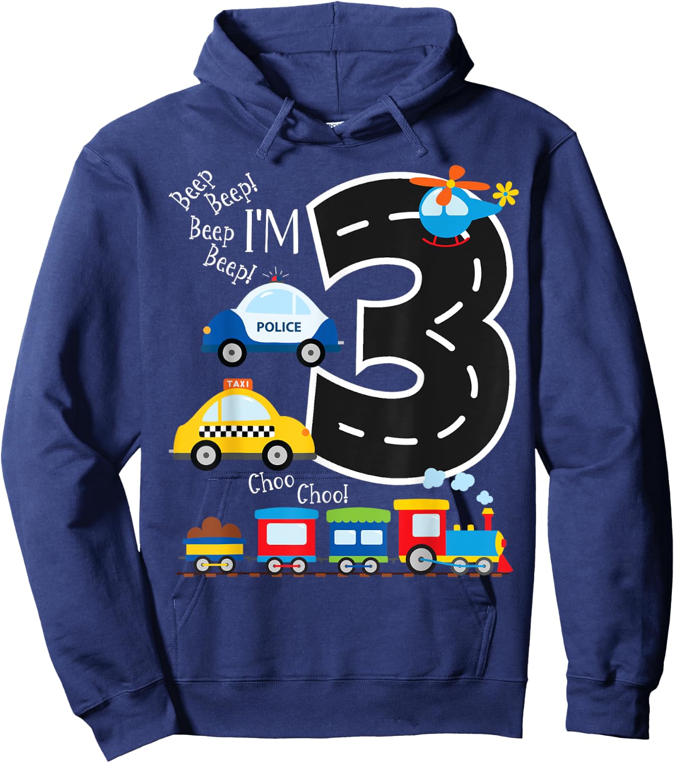 Kids Trucks Train 3rd Birthday Party Toddler 3 Year Old Bday Hoodie - Hoodie | Navy