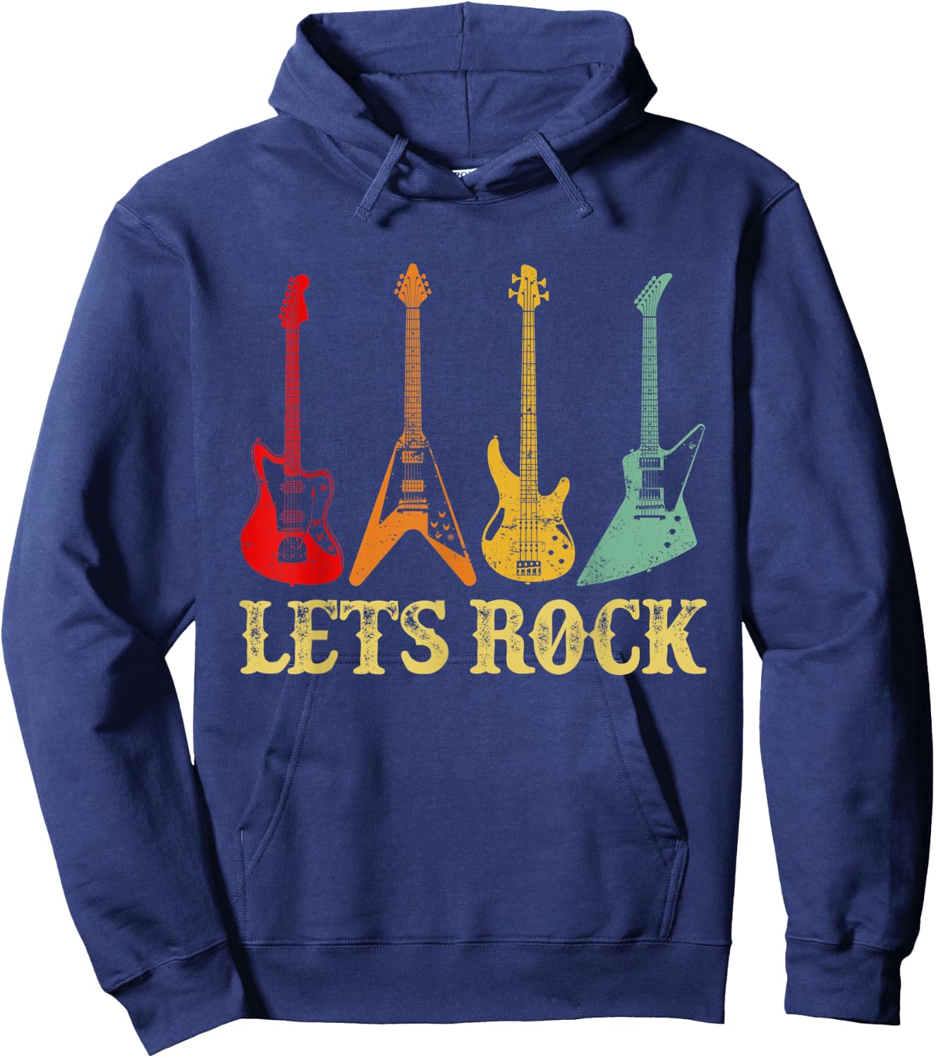 Vintage Retro Lets Rock Rock n Roll Guitar Hoodie - Hoodie | Navy