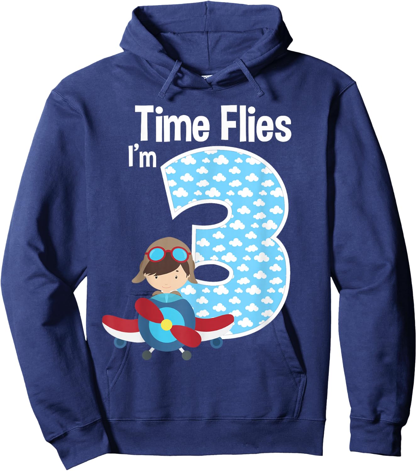 Time Flies I'm 3 3rd Birthday Airplane Pilot Flying Hoodie - Hoodie | Navy