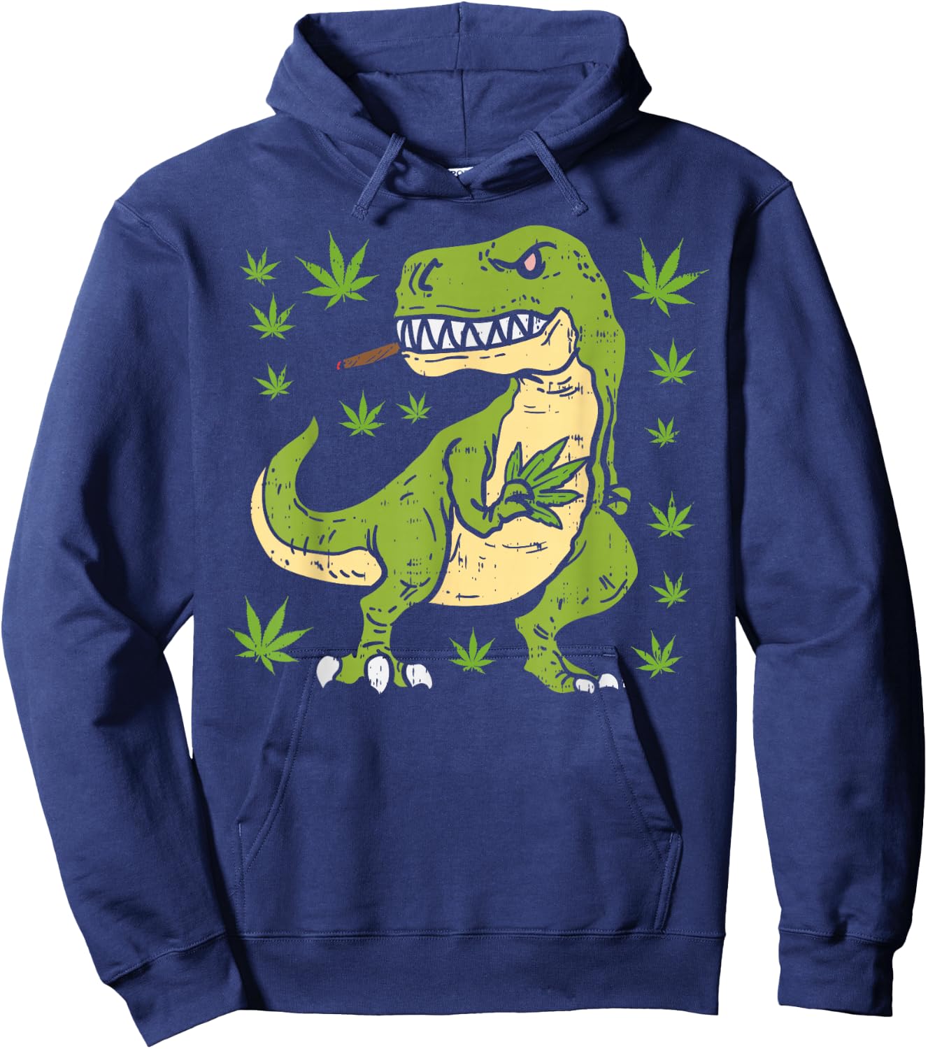 Trex Dinosaur Smoking Weed Cannabis 420 Blunt Stoner Gift Hoodie - Hoodie | Navy