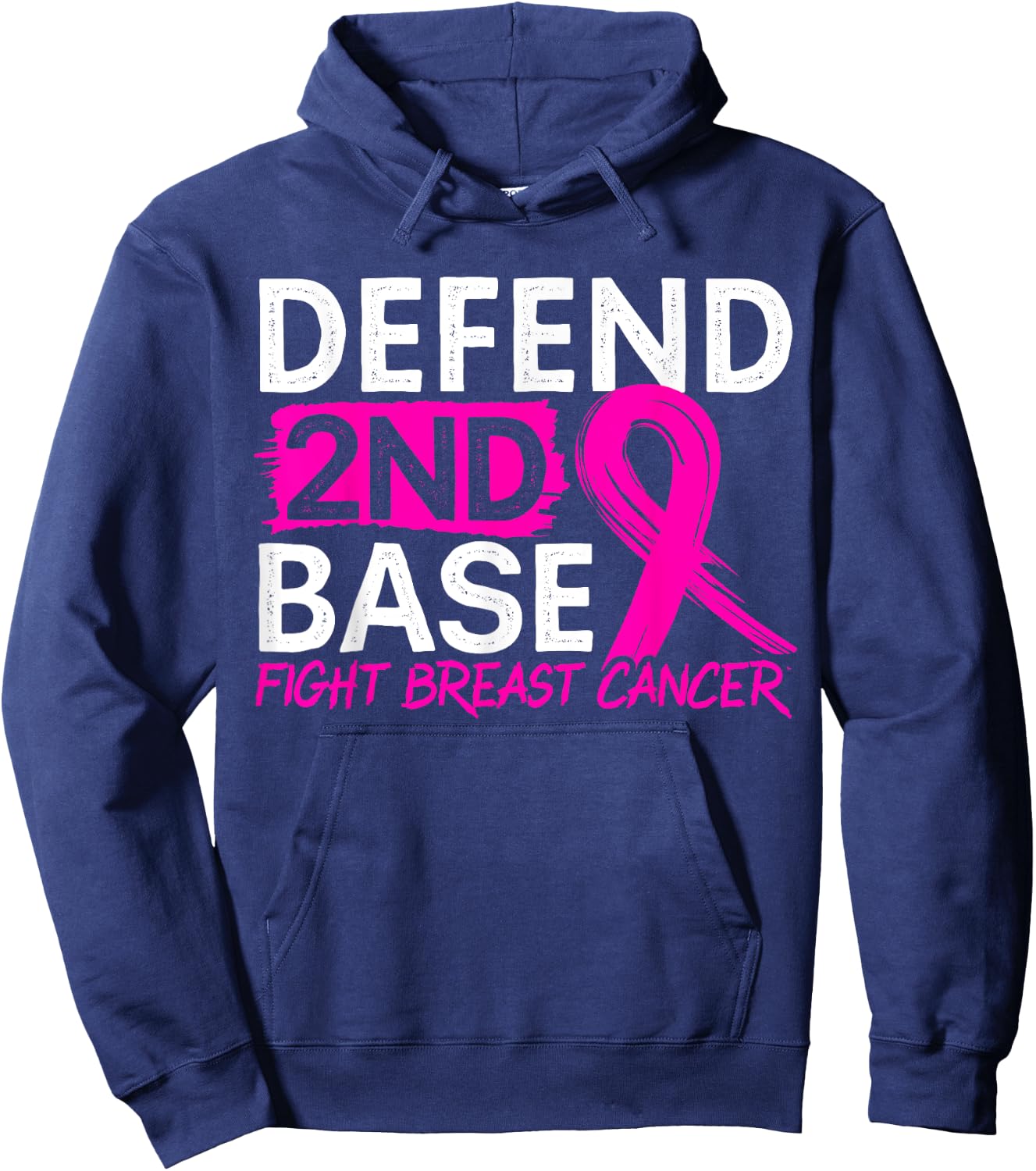 Defend 2nd Base Baseball Player Breast Cancer Awareness Hoodie - Hoodie | Navy