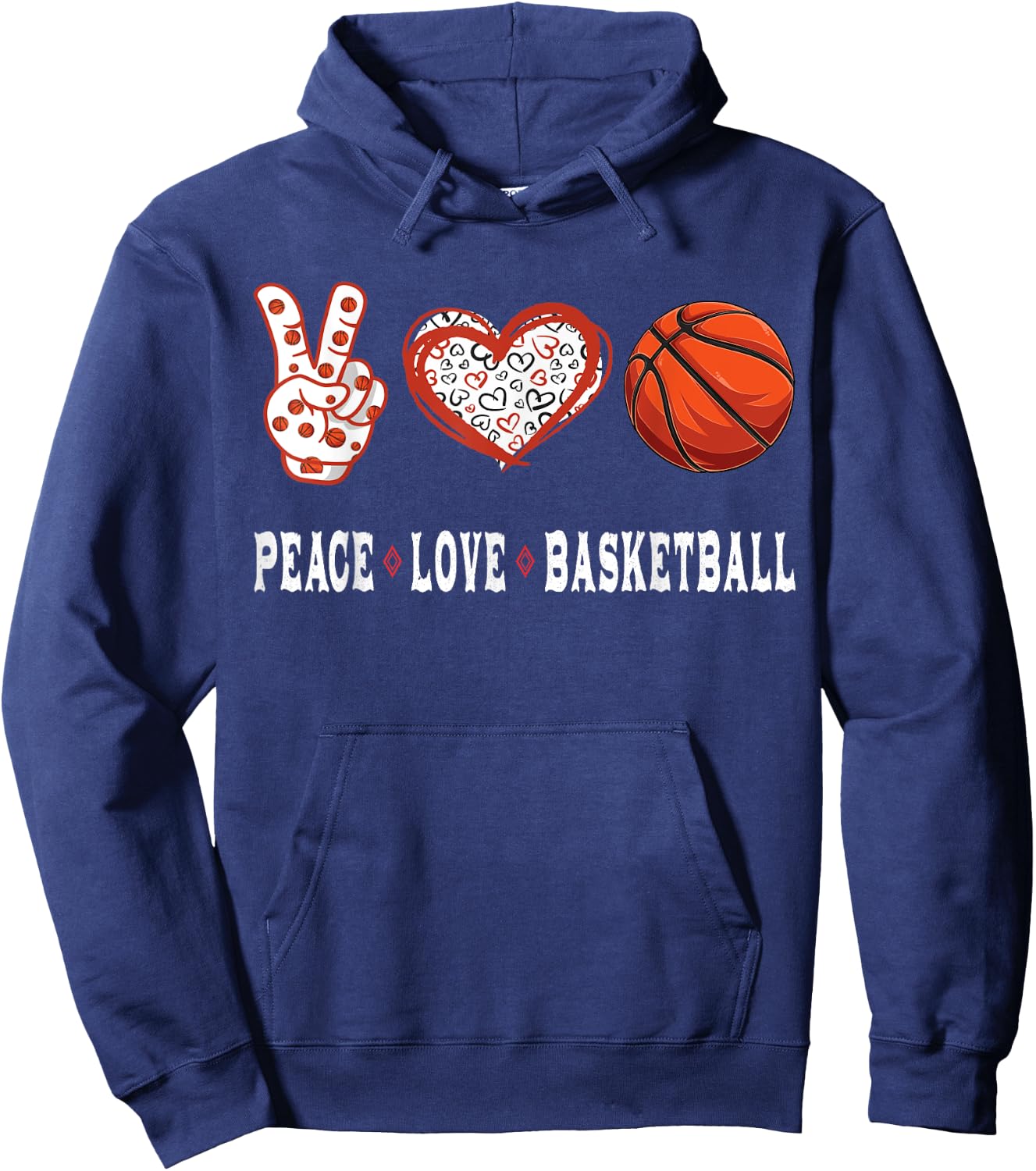 Basketball lovers Player fans Peace love Basketball Hoodie - Hoodie | Navy