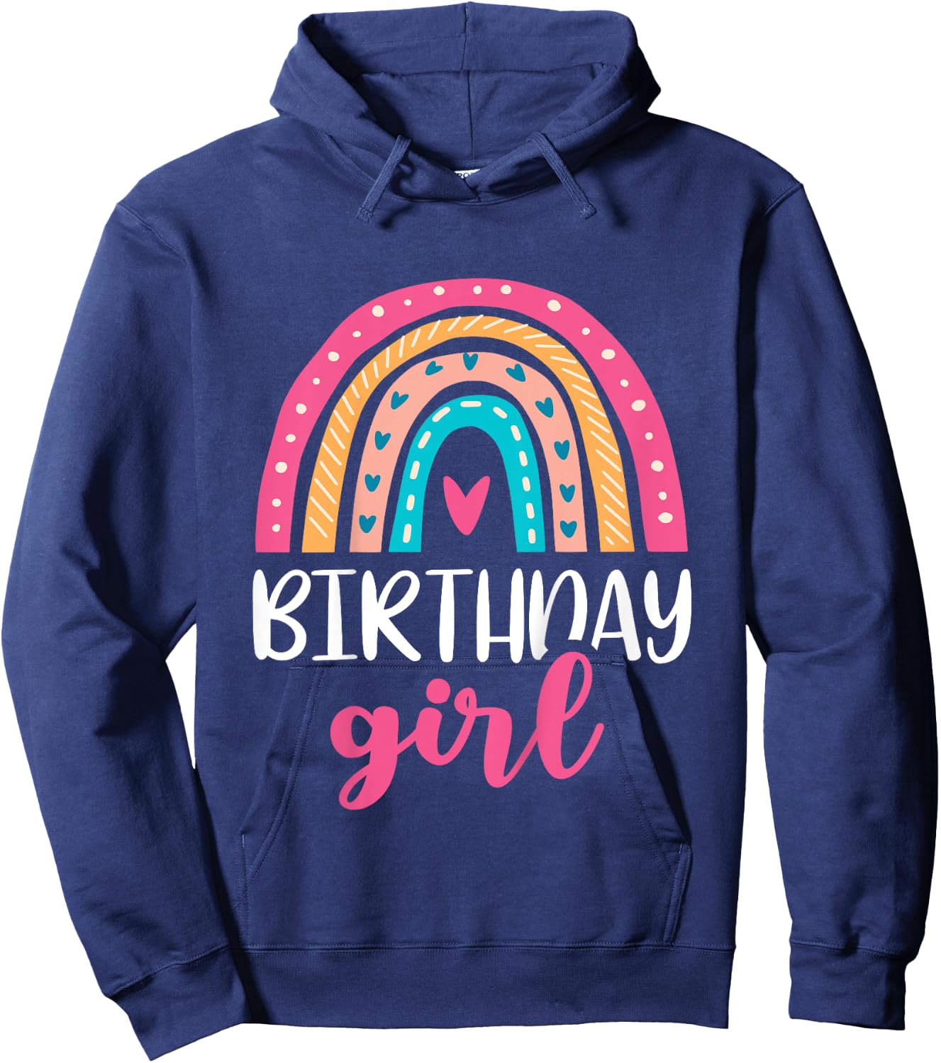 Girl's Birthday Boho Rainbow Birthday Retro Throwback Pink Hoodie - Hoodie | Navy