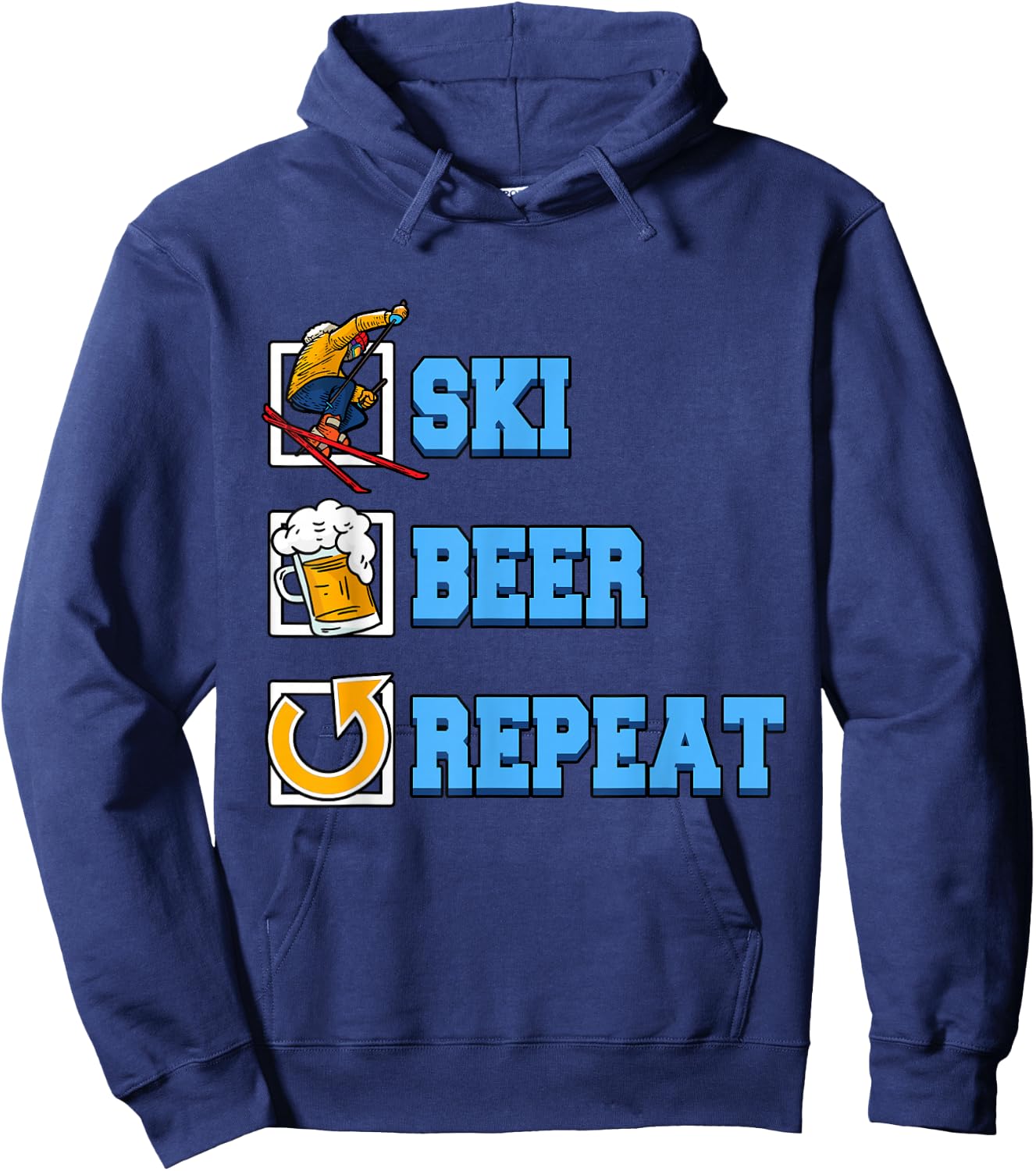 Funny Ski Beer Repeat Skiing Winter Ski Snowboarding Hoodie - Hoodie | Navy