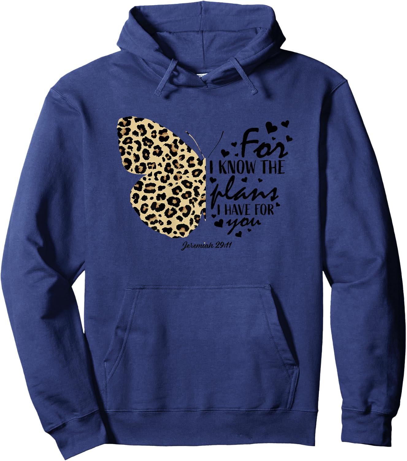 Cute Cheetah Print Butterfly Christian Religious Bible Quote Hoodie - Hoodie | Navy