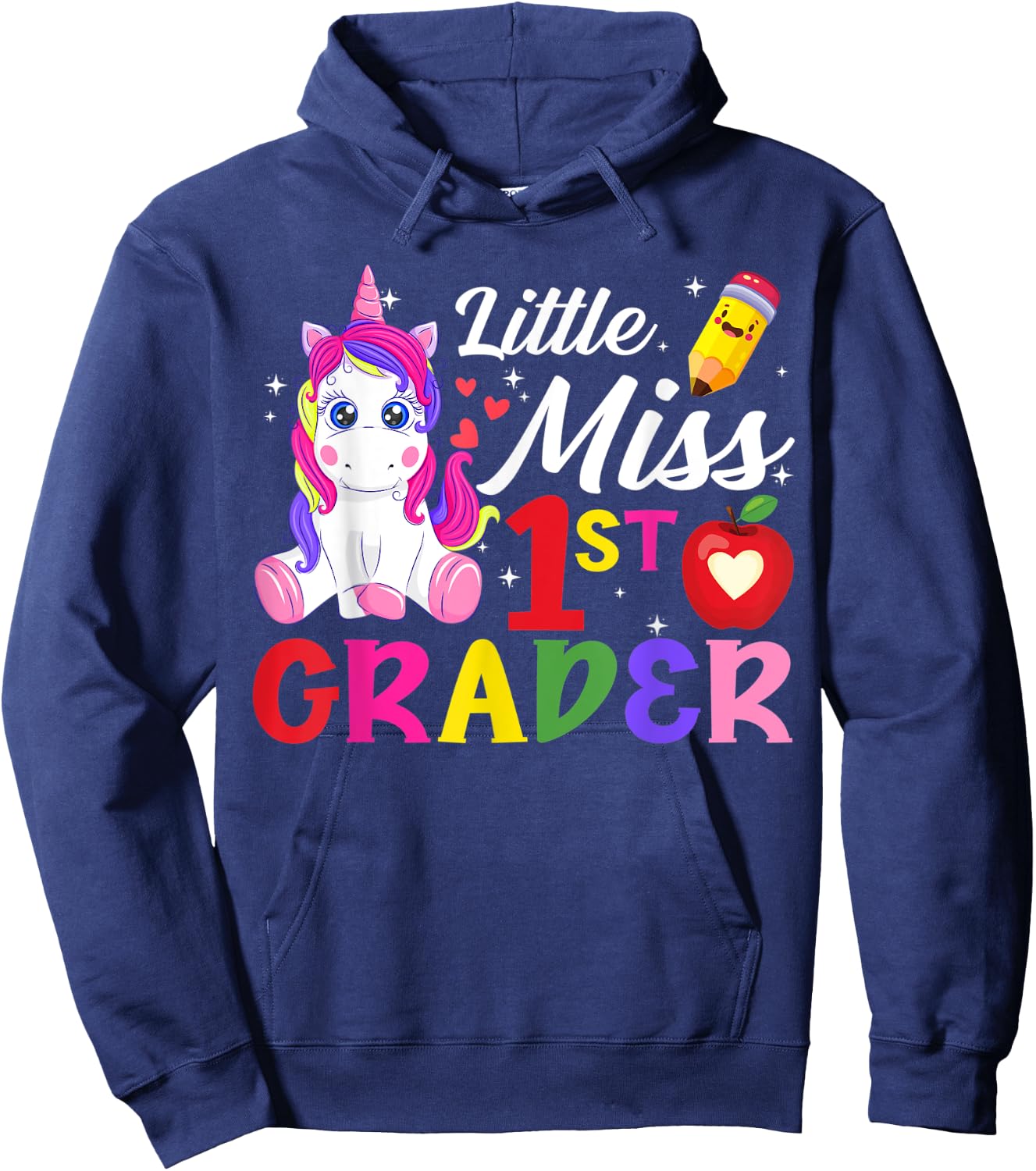 Funny Little Miss First Grader Unicorn First Day Of School Hoodie - Hoodie | Navy