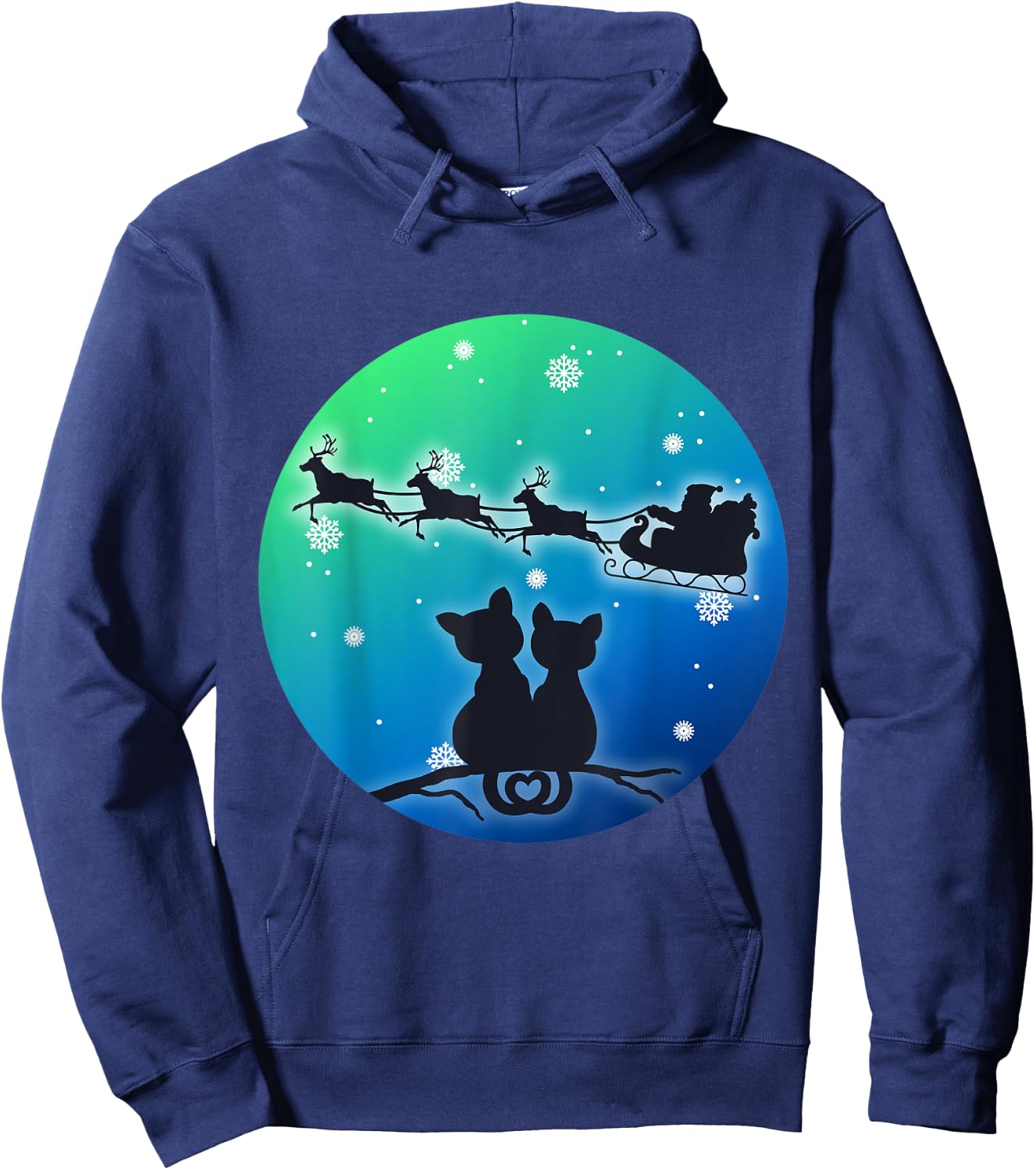 Christmas Santa Sleigh Reindeer Cats, Women Girls, Cat, Xmas Hoodie - Hoodie | Navy
