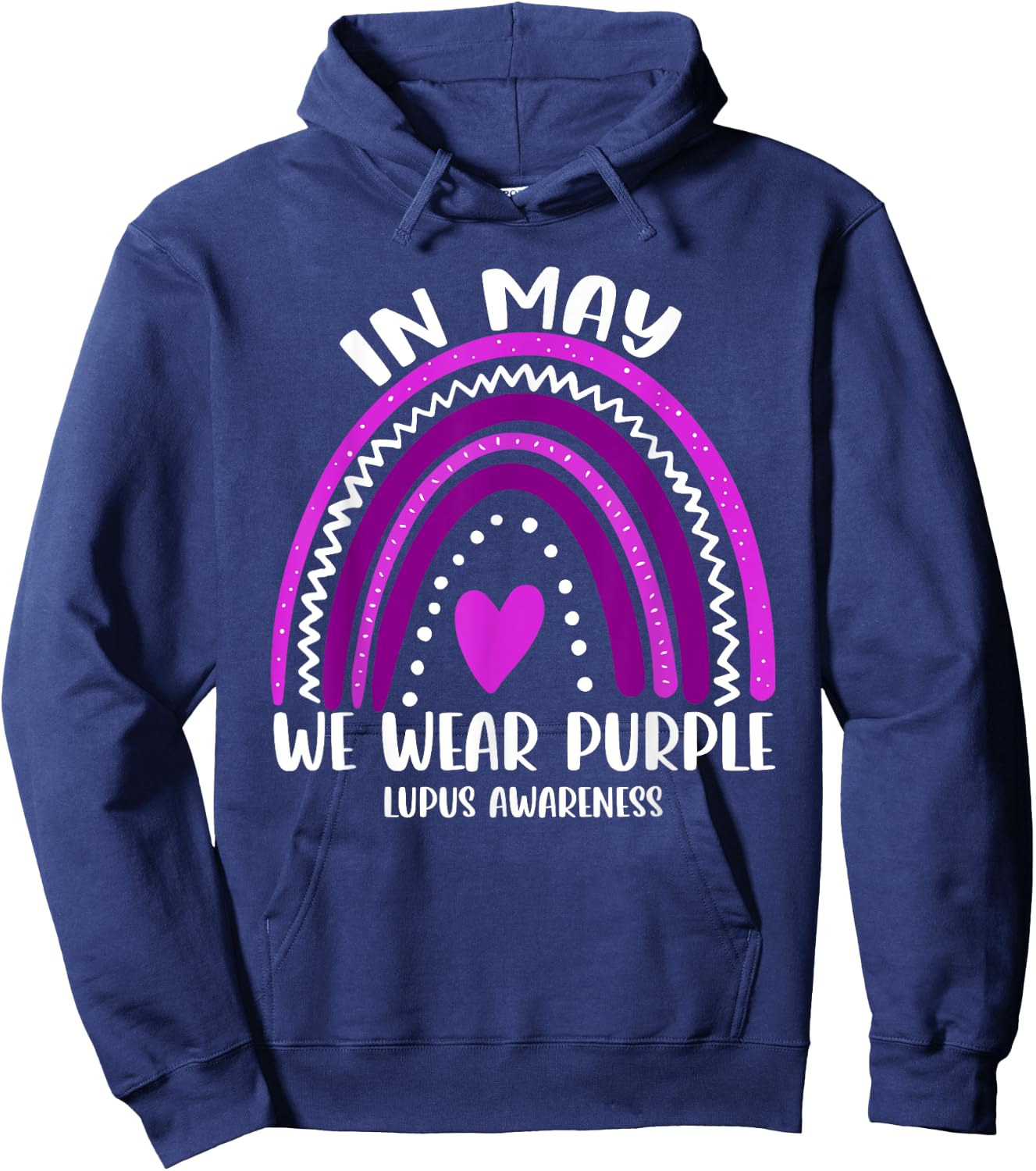 Rainbow In May We Wear Purple Lupus Awareness Hoodie - Hoodie | Navy