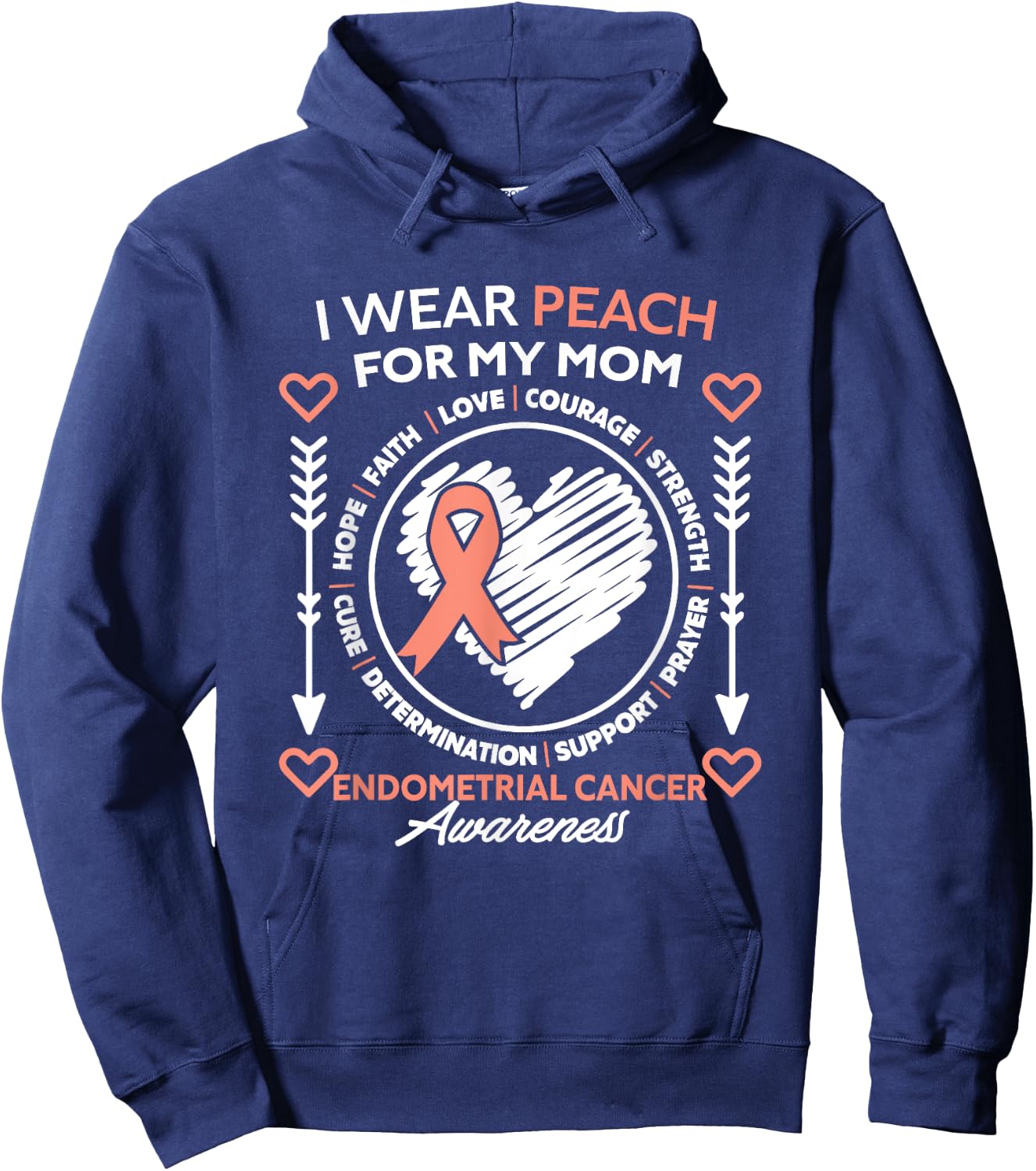 Endometrial Cancer Awareness Wear Peach My Mom Support Hoodie - Hoodie | Navy