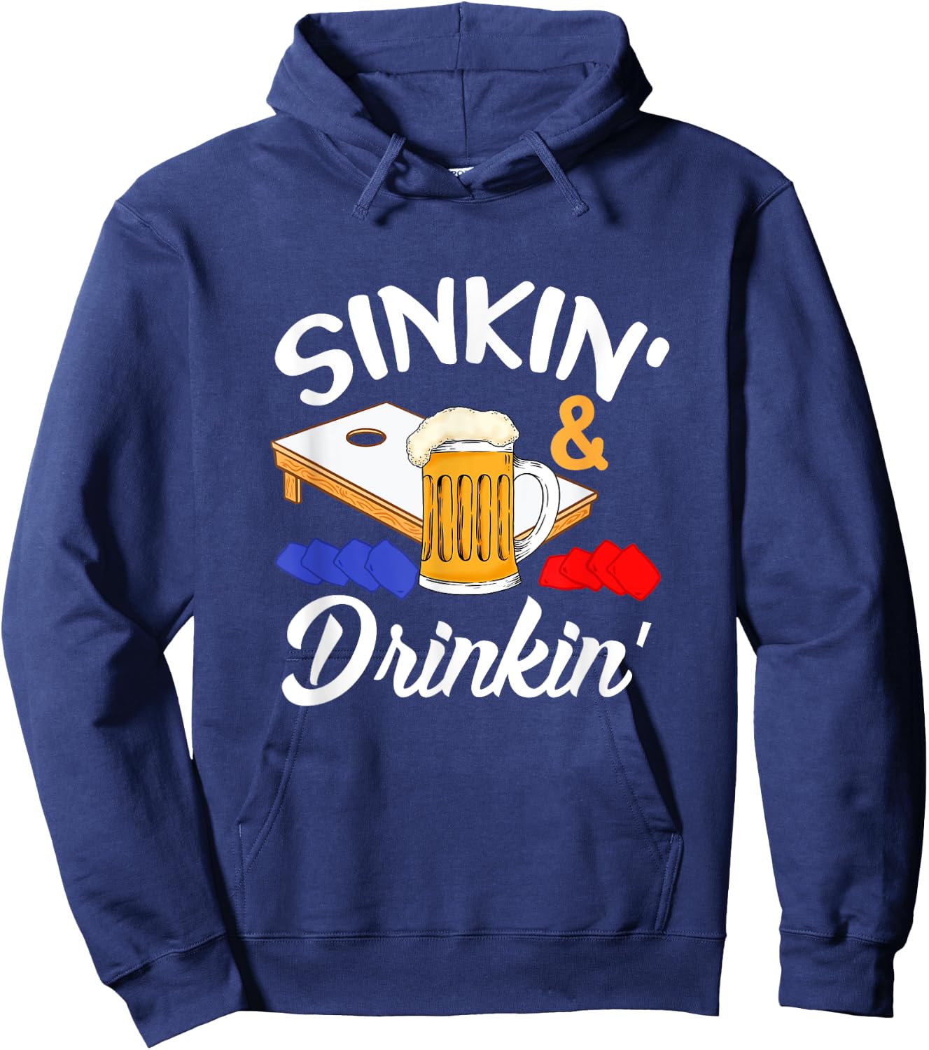 Sinkin' & Drinkin' Funny Cornhole Player Bean Bag Cornhole Hoodie - Hoodie | Navy