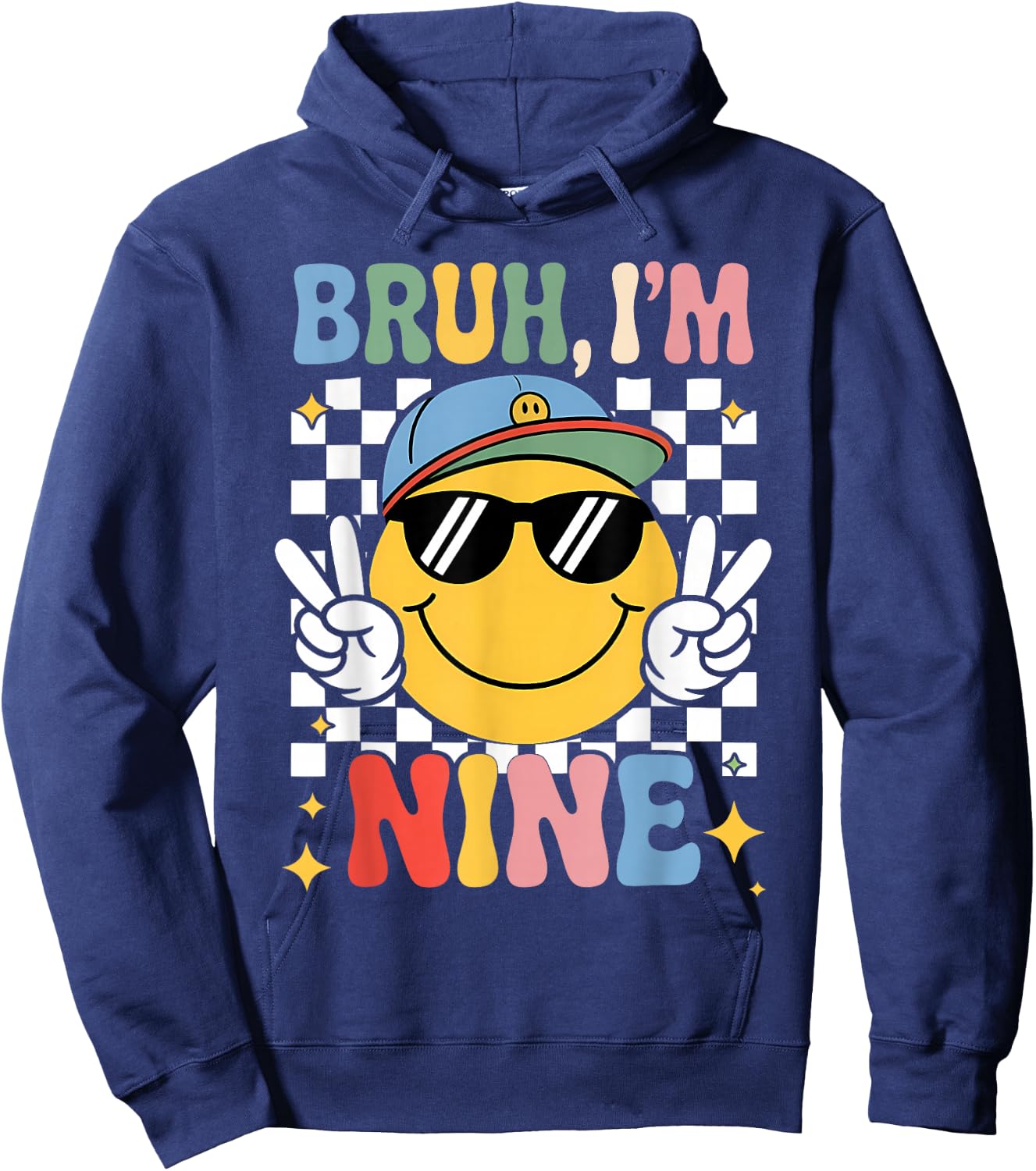 Bruh I'm Nine 9 9th Birthday Groovy Boys Girls 9 Years Old Hoodie - Hoodie | Navy