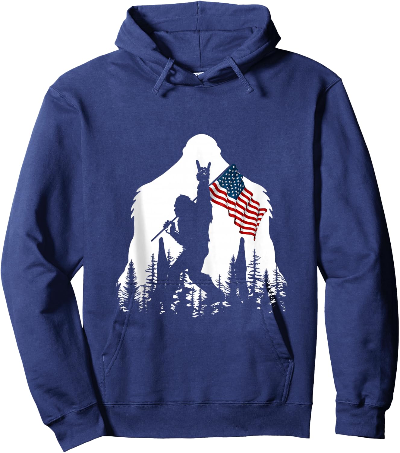 Bigfoot Rock On Hold American Flag Sasquatch Believers Hoodie - Hoodie | Navy